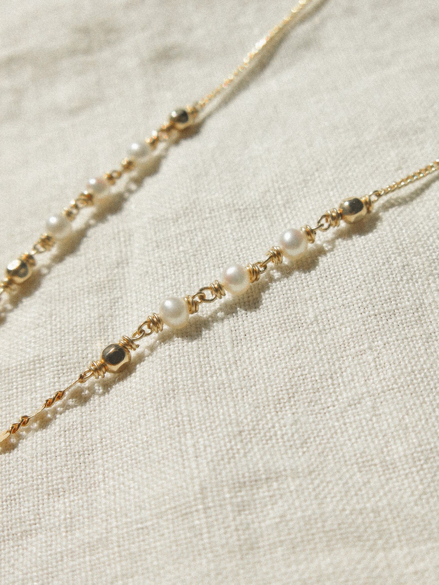 AAA White Organic Coin Keshi Pearl Necklace in Delicate Accent Chain, 18", 14K Gold Fill