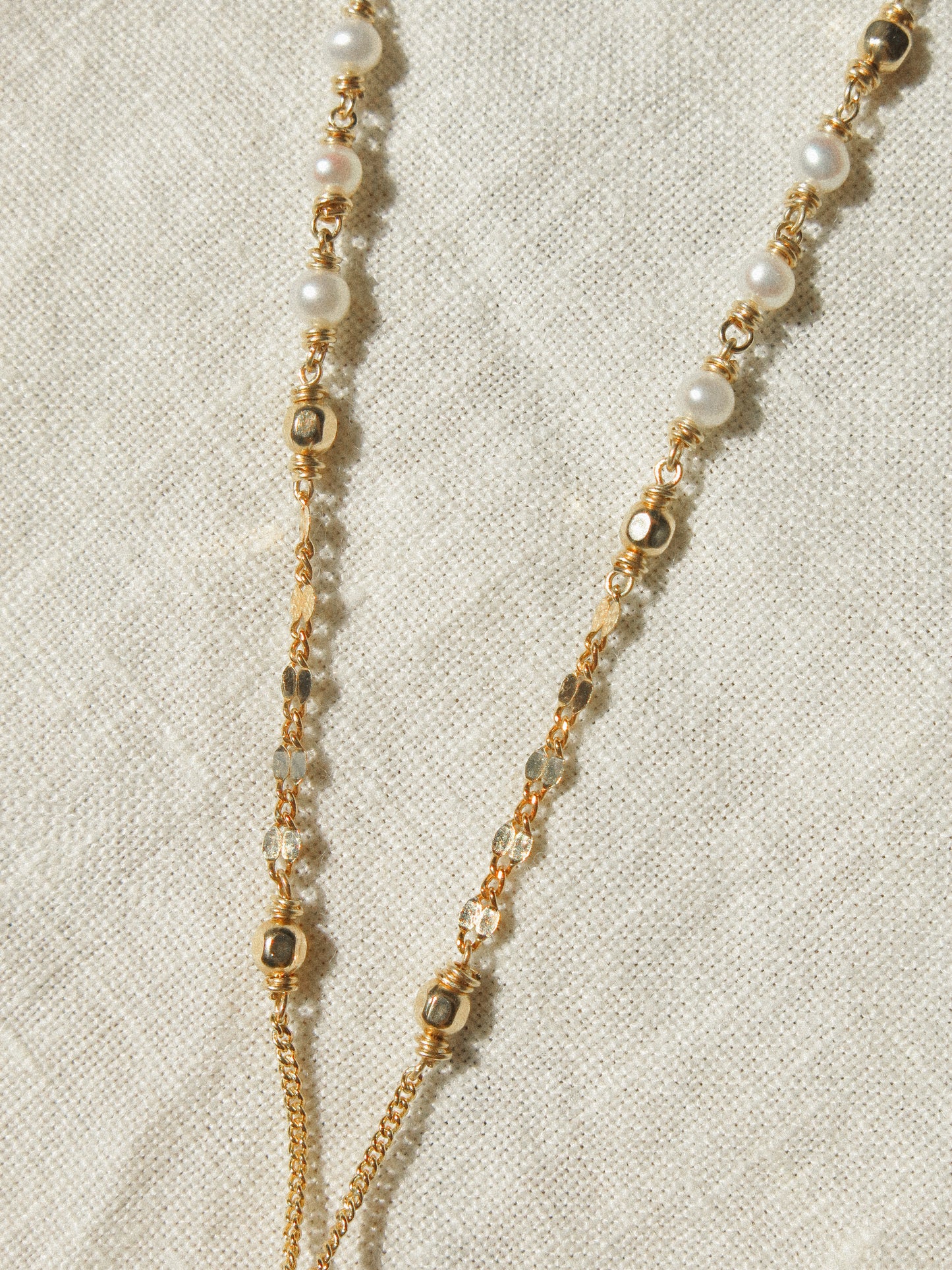 AAA White Organic Coin Keshi Pearl Necklace in Delicate Accent Chain, 18", 14K Gold Fill