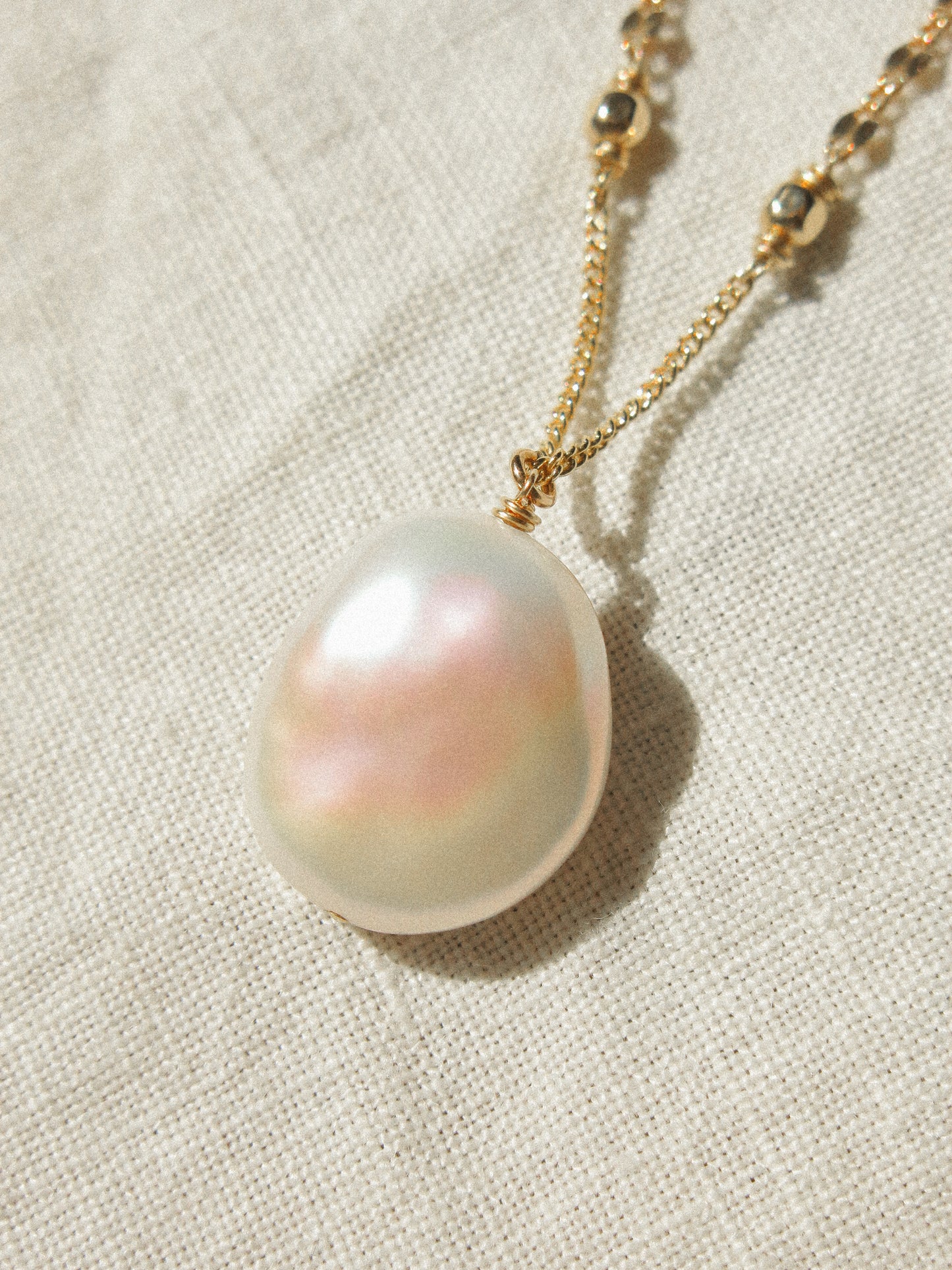 AAA White Organic Coin Keshi Pearl Necklace in Delicate Accent Chain, 18", 14K Gold Fill