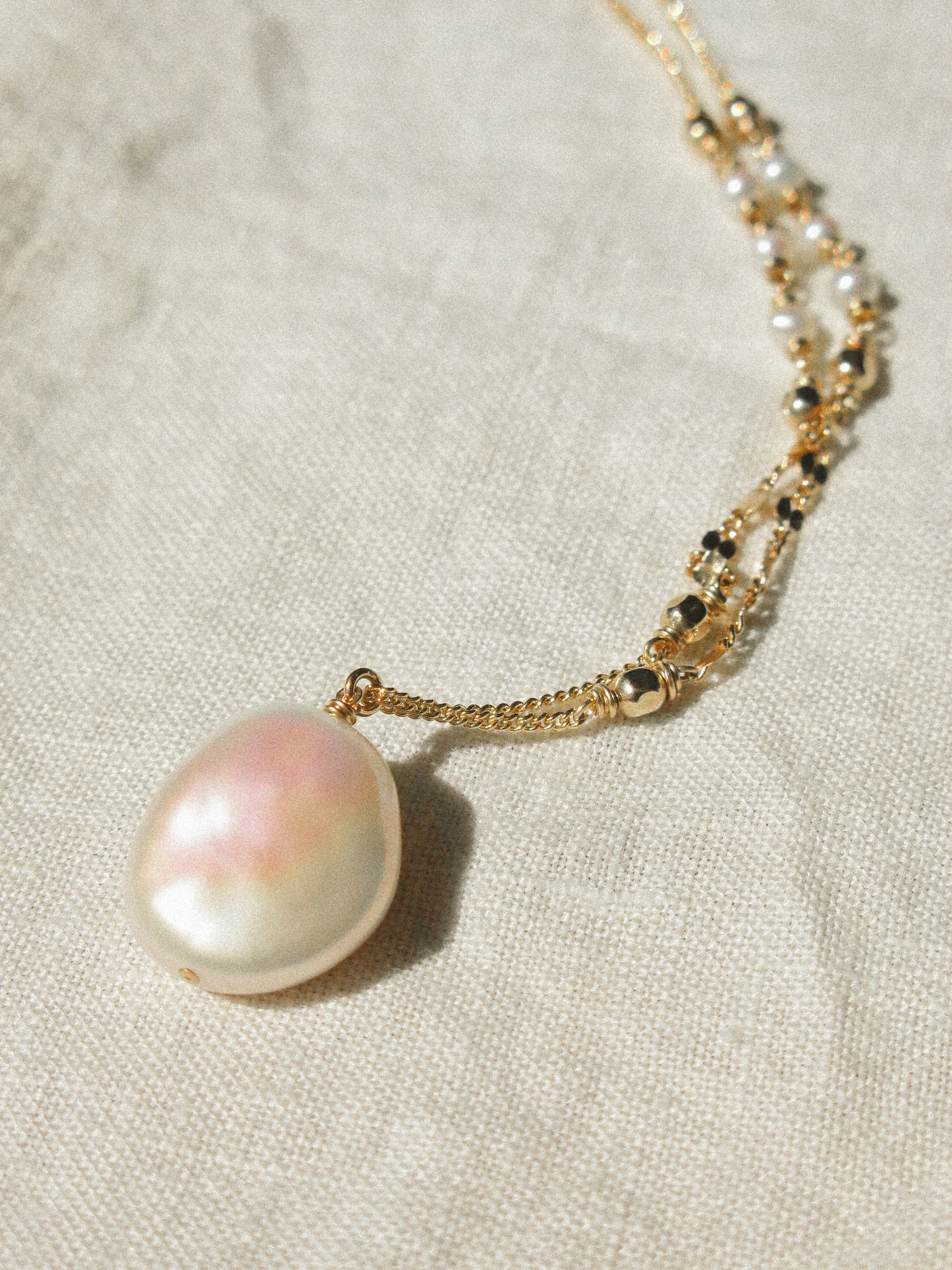 AAA White Organic Coin Keshi Pearl Necklace in Delicate Accent Chain, 18", 14K Gold Fill