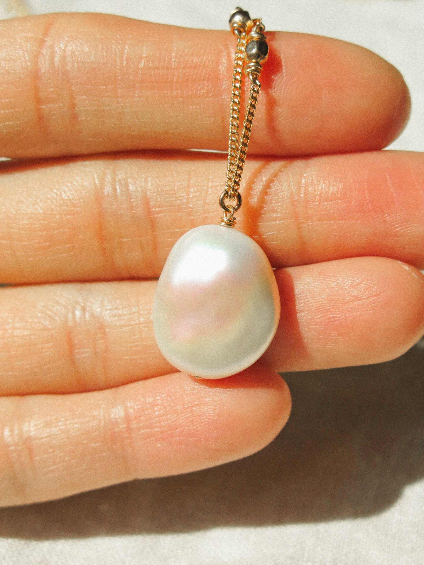 AAA White Organic Coin Keshi Pearl Necklace in Delicate Accent Chain, 18", 14K Gold Fill