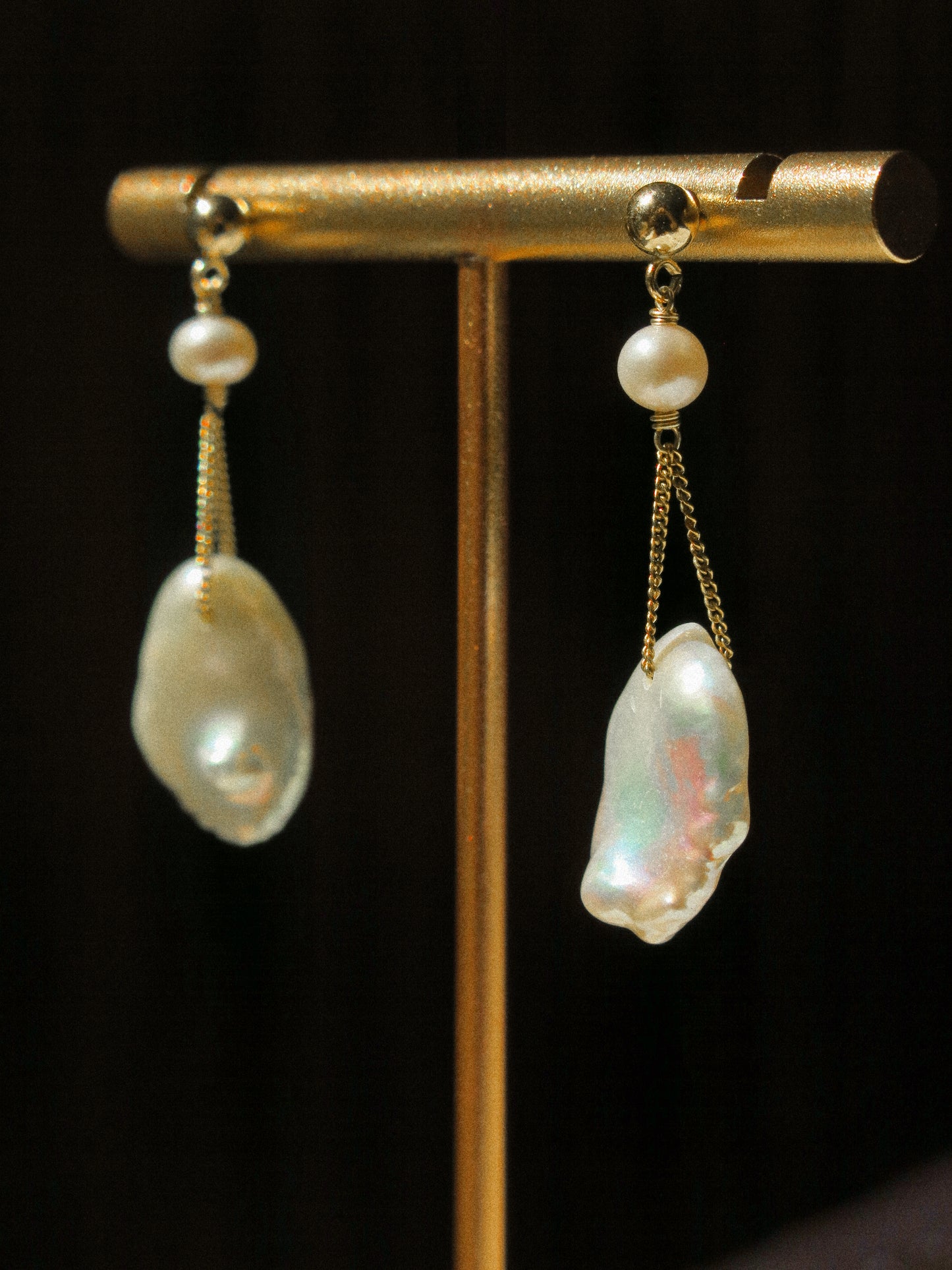 Petal Keshi Pearl on Ball Post Earrings on Curb Chain, 14K Gold Fill