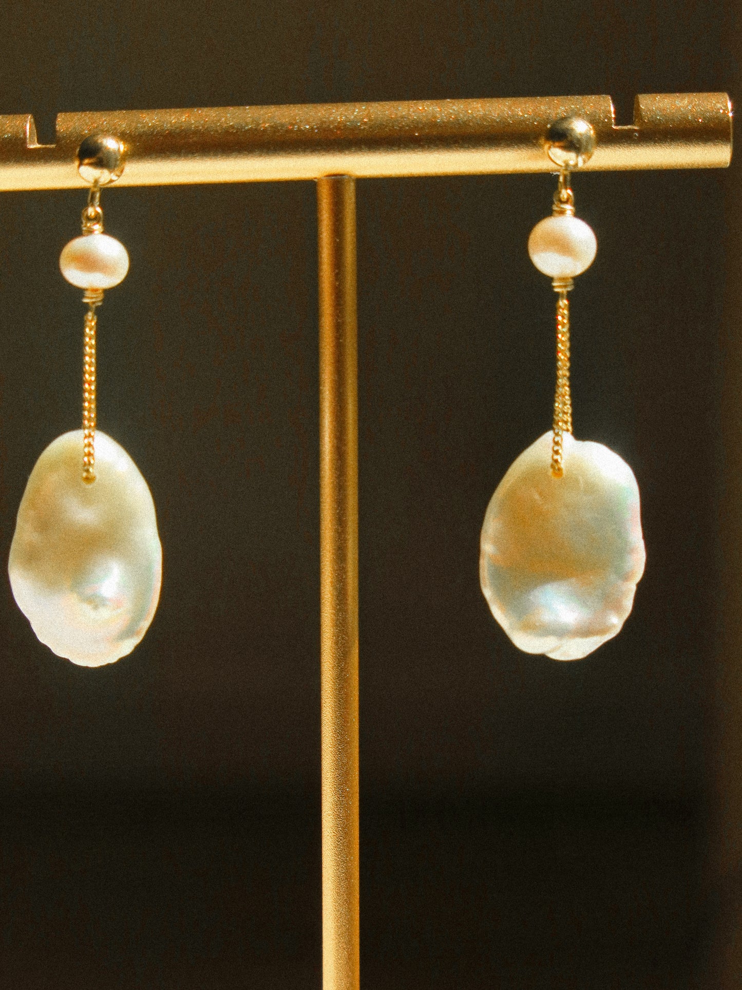 Petal Keshi Pearl on Ball Post Earrings on Curb Chain, 14K Gold Fill
