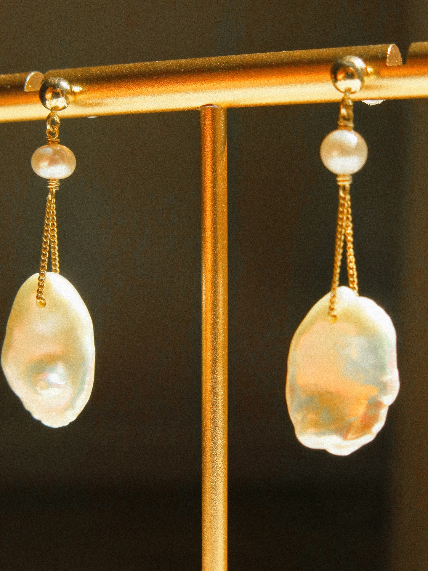 Petal Keshi Pearl on Ball Post Earrings on Curb Chain, 14K Gold Fill
