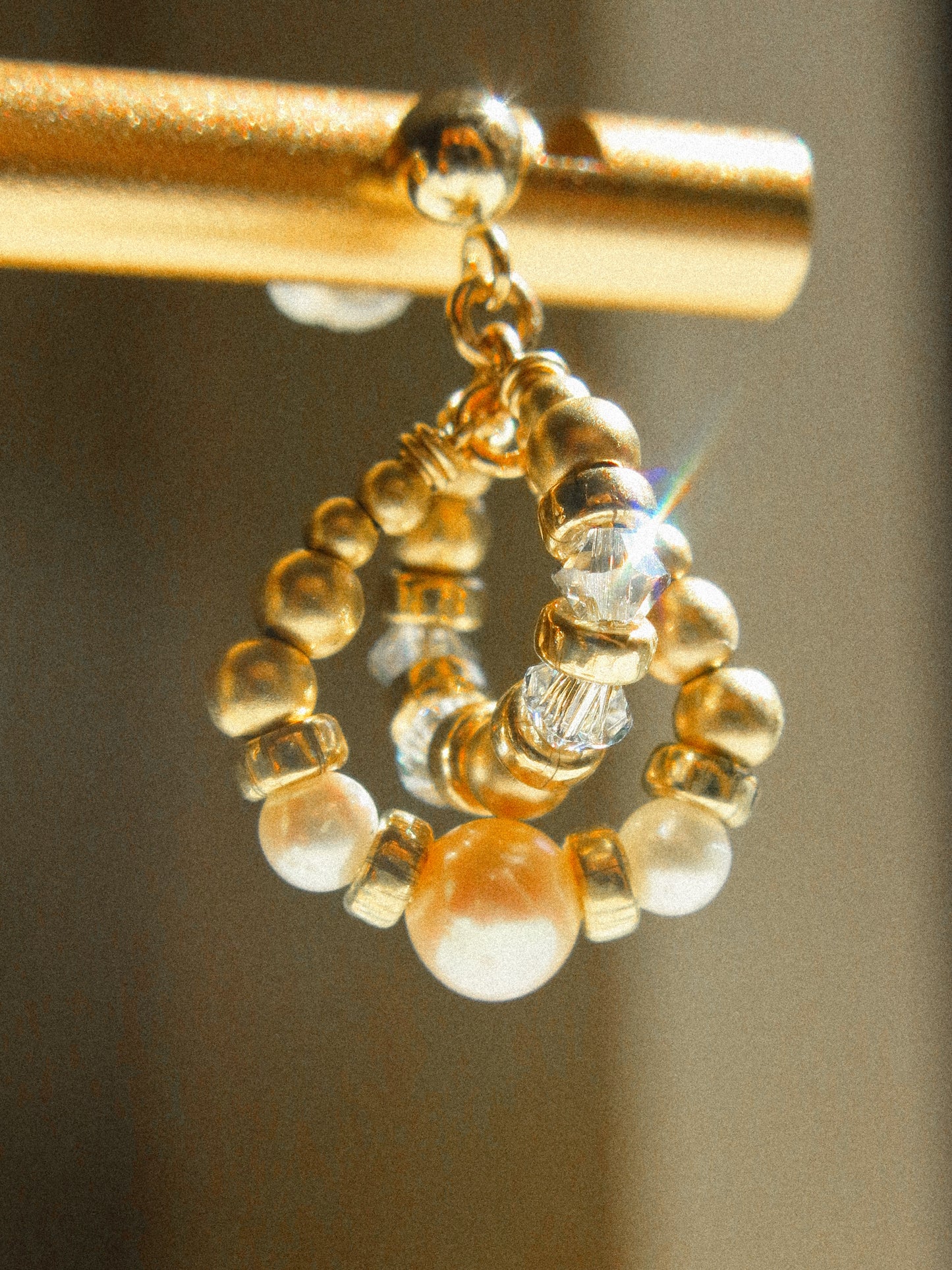Intertwined Halo Earrings with White Pearl and Baby Blue Swarovski Crystals, 14K Gold Fill