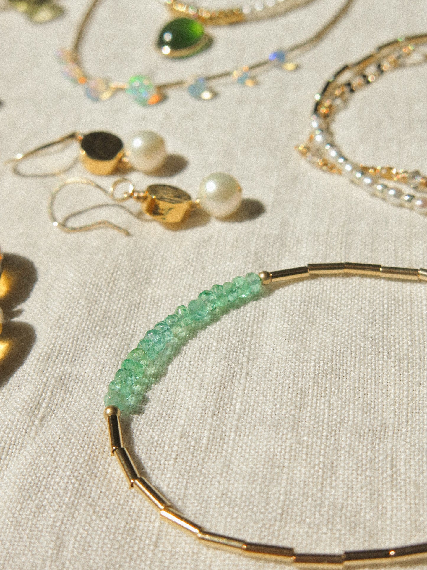 AAA Zambian Emerald and 14K Gold Fill Tube beads Bracelet with Magnetic Clasp, 6.5", 14K Gold Fill