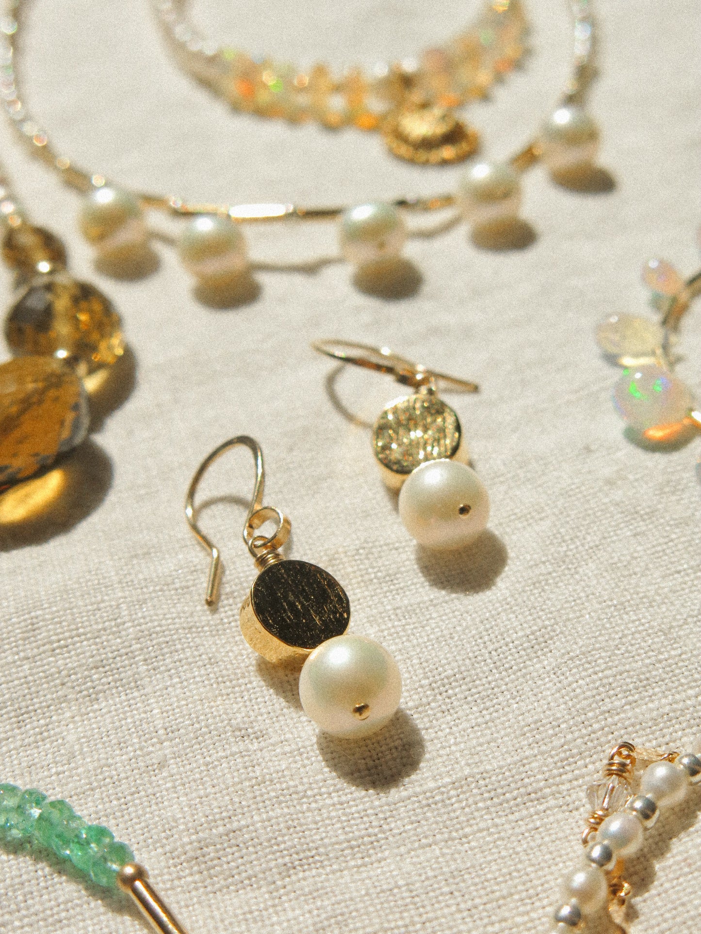 18K Gold Vermeil Textured Coin and White Edison Round Pearl Dangle Earrings, 14K Gold Fill