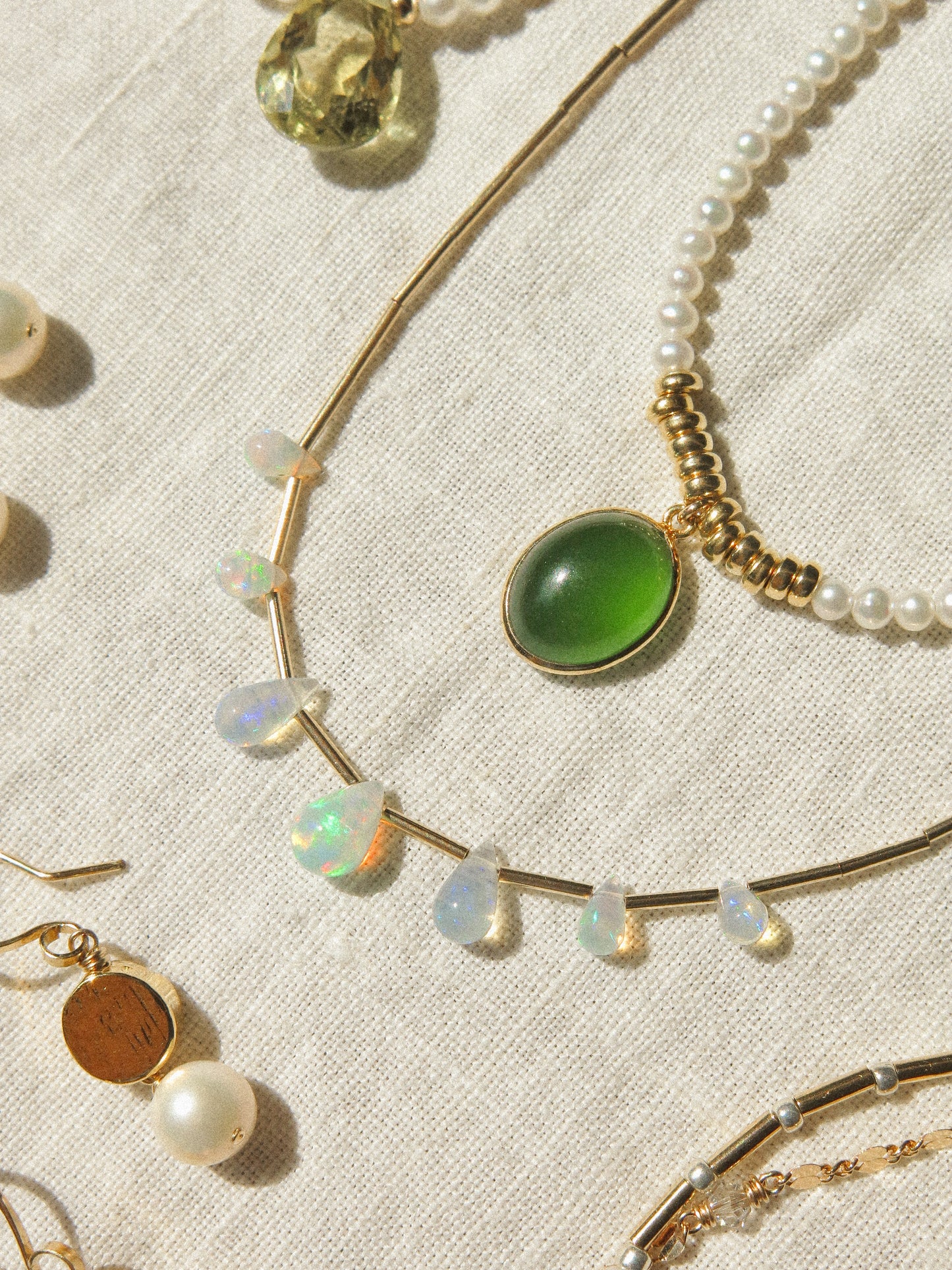 Ethiopian Opal Drop and Delicate Tube Strung Necklace, 14.5", 14k Gold Fill