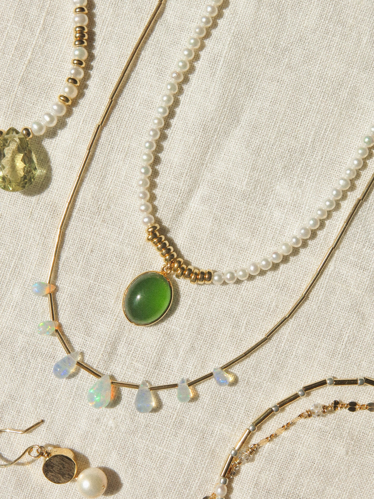 18K Gold Vermeil Bezel Set Serpentine Strung Choker Necklace with White Pearls and Gold Fill Rondelle Beads, 15", 14K Gold Fill