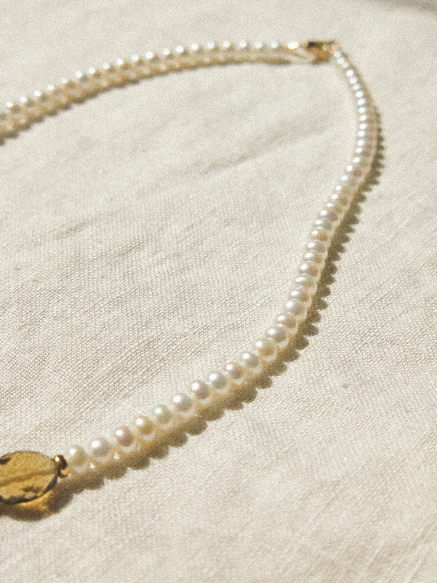 Graduated Oval Faceted Cognac Quartz Oval Strung Choker Necklace with White Pearls and Gold Fill Rondelle Beads, 14.5", 14K Gold Fill