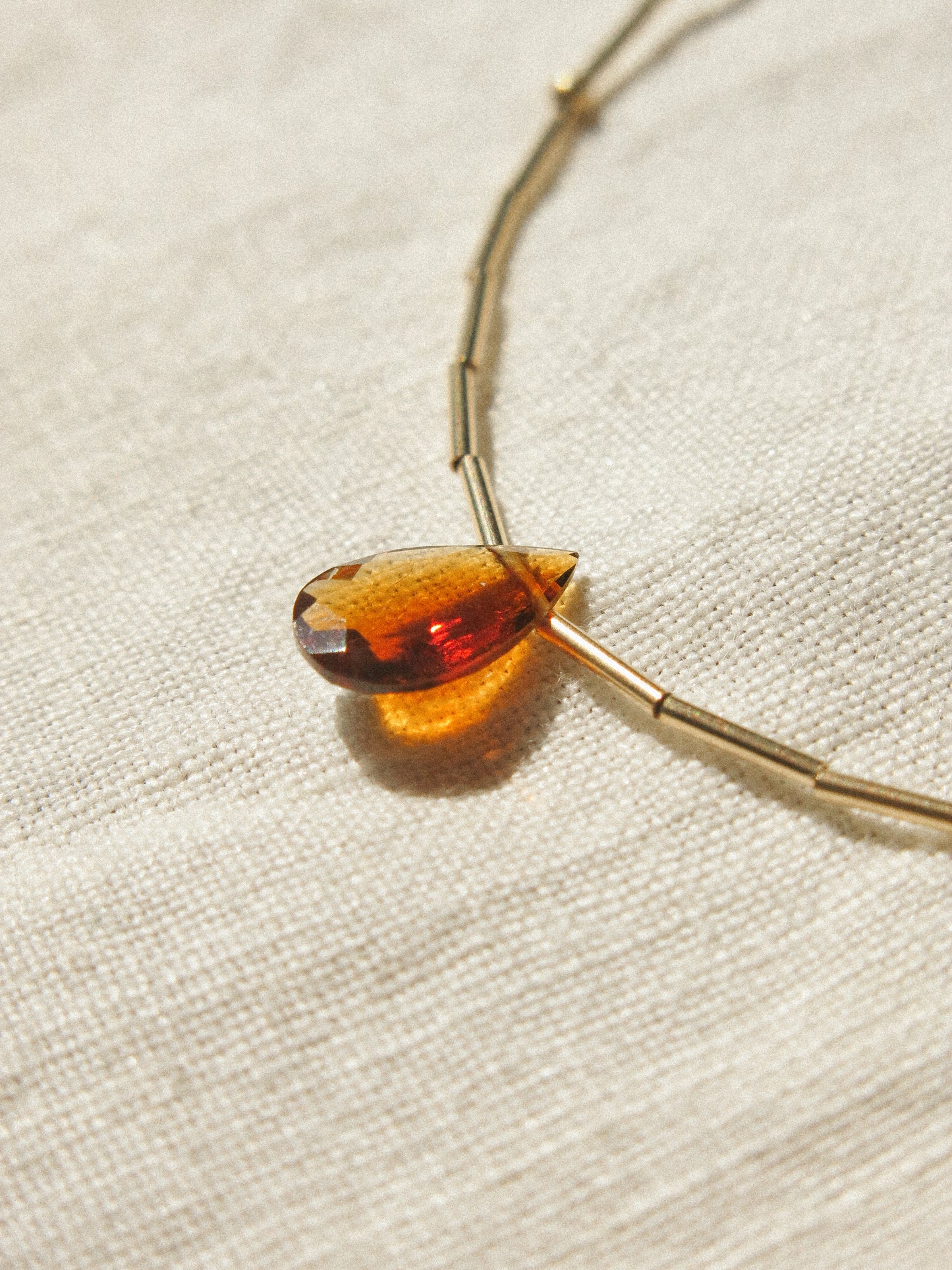 Faceted Brandy Citrine Teardrop and Delicate Tube Strung Necklace with Matte Gold Fill Ball Accent, 16", 14k Gold Fill