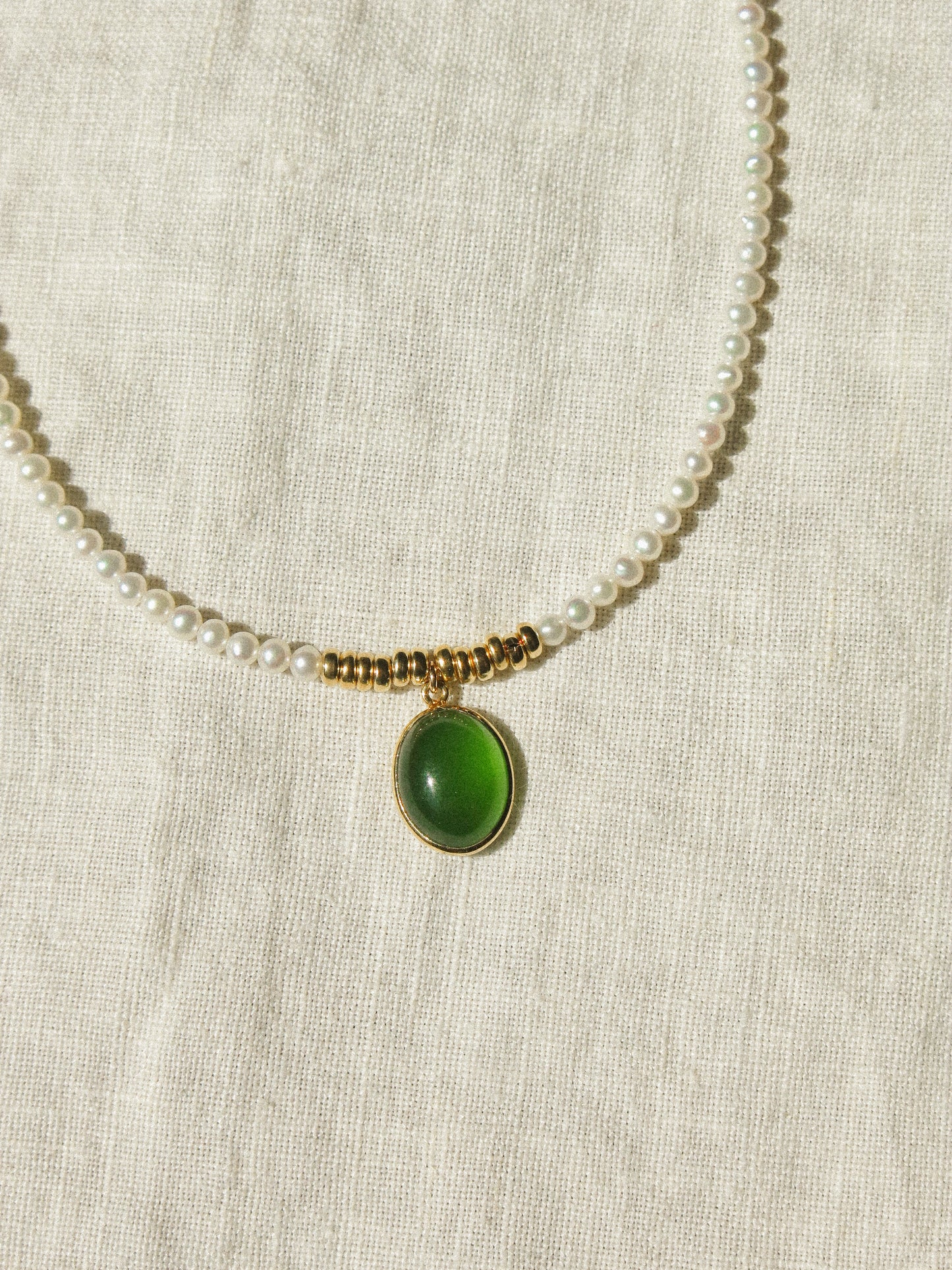 18K Gold Vermeil Bezel Set Serpentine Strung Choker Necklace with White Pearls and Gold Fill Rondelle Beads, 15", 14K Gold Fill