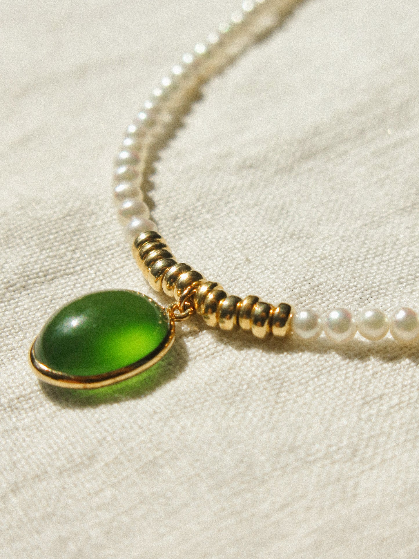 18K Gold Vermeil Bezel Set Serpentine Strung Choker Necklace with White Pearls and Gold Fill Rondelle Beads, 15", 14K Gold Fill