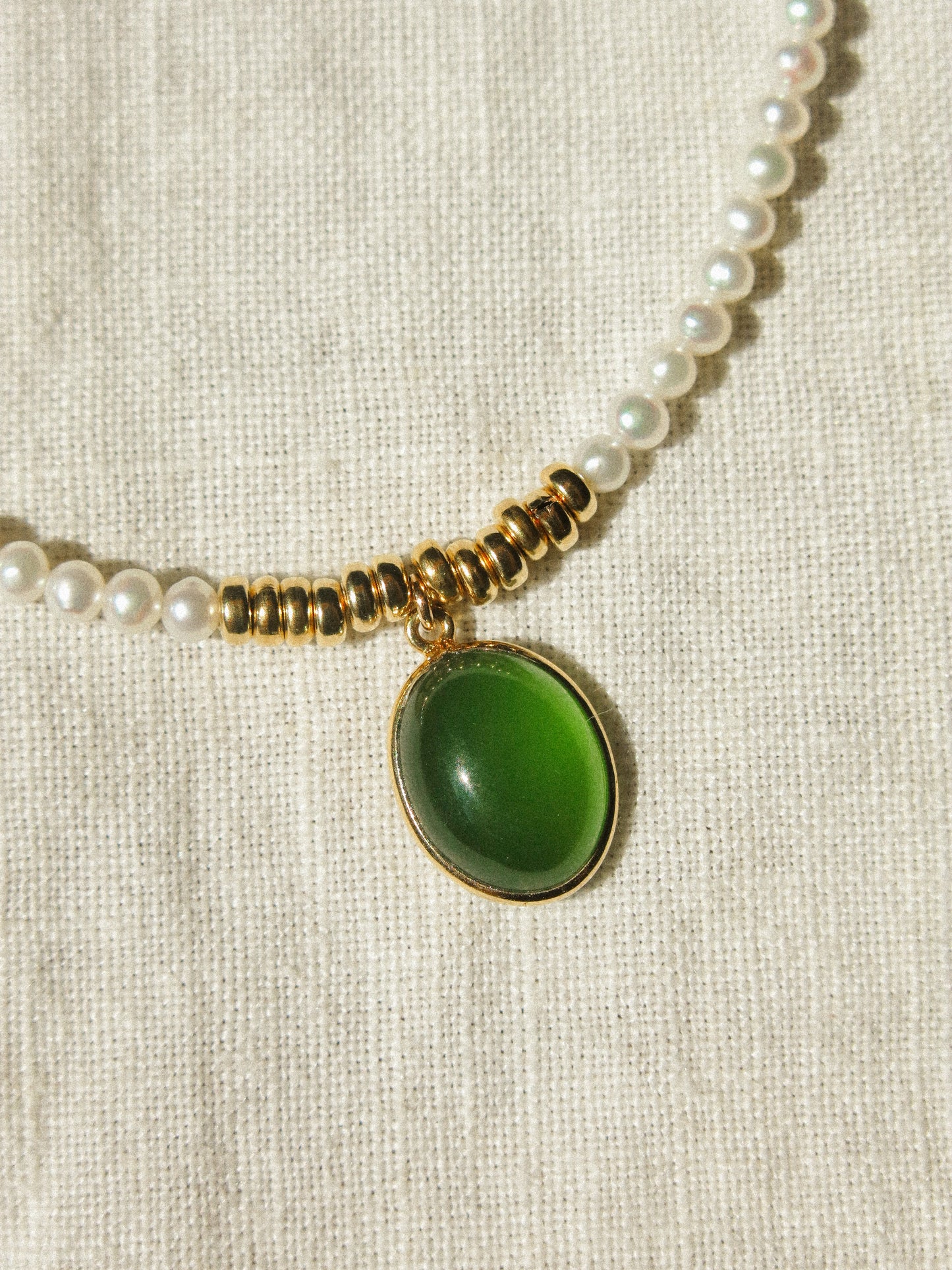 18K Gold Vermeil Bezel Set Serpentine Strung Choker Necklace with White Pearls and Gold Fill Rondelle Beads, 15", 14K Gold Fill