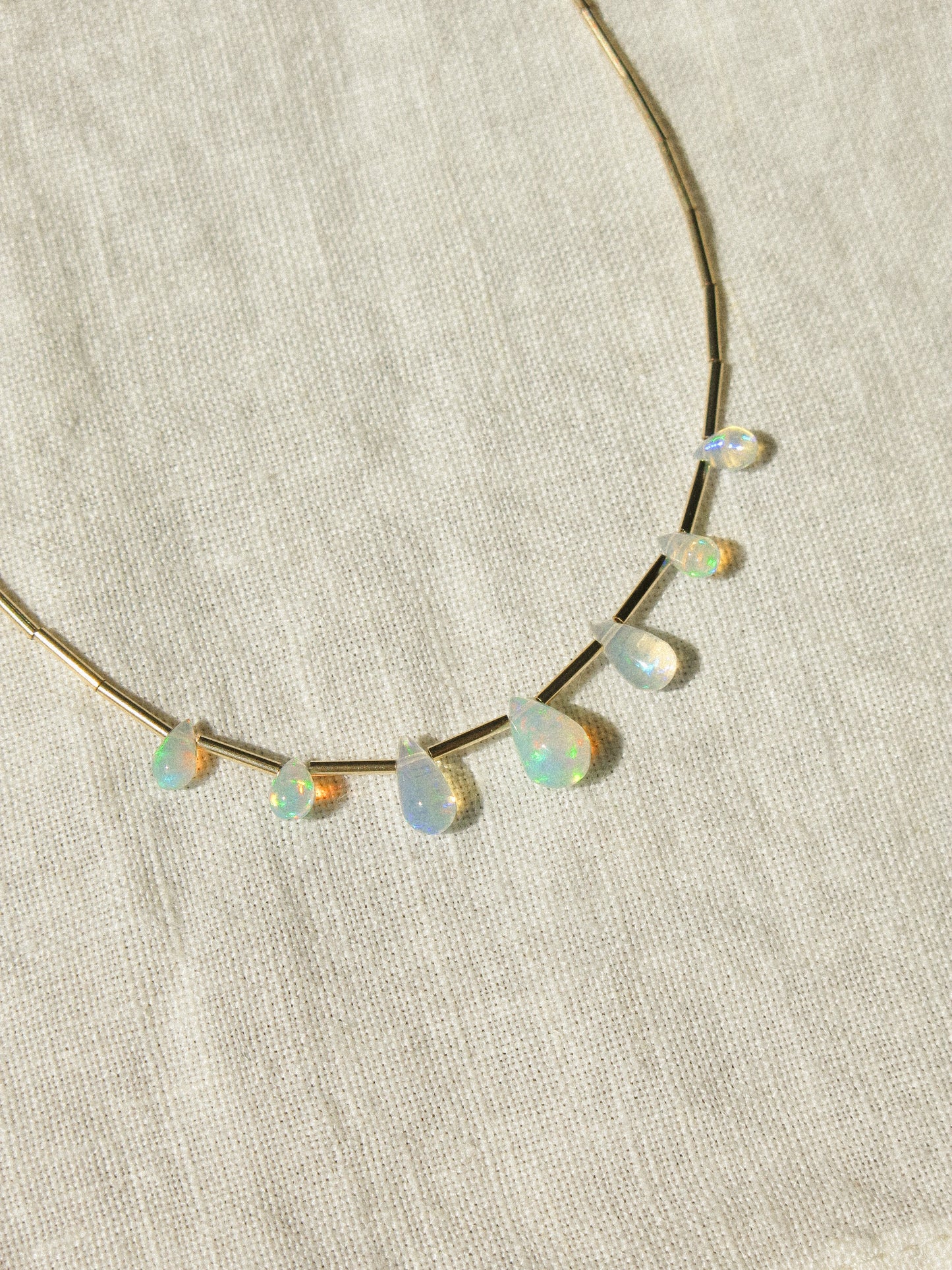 Ethiopian Opal Drop and Delicate Tube Strung Necklace, 14.5", 14k Gold Fill