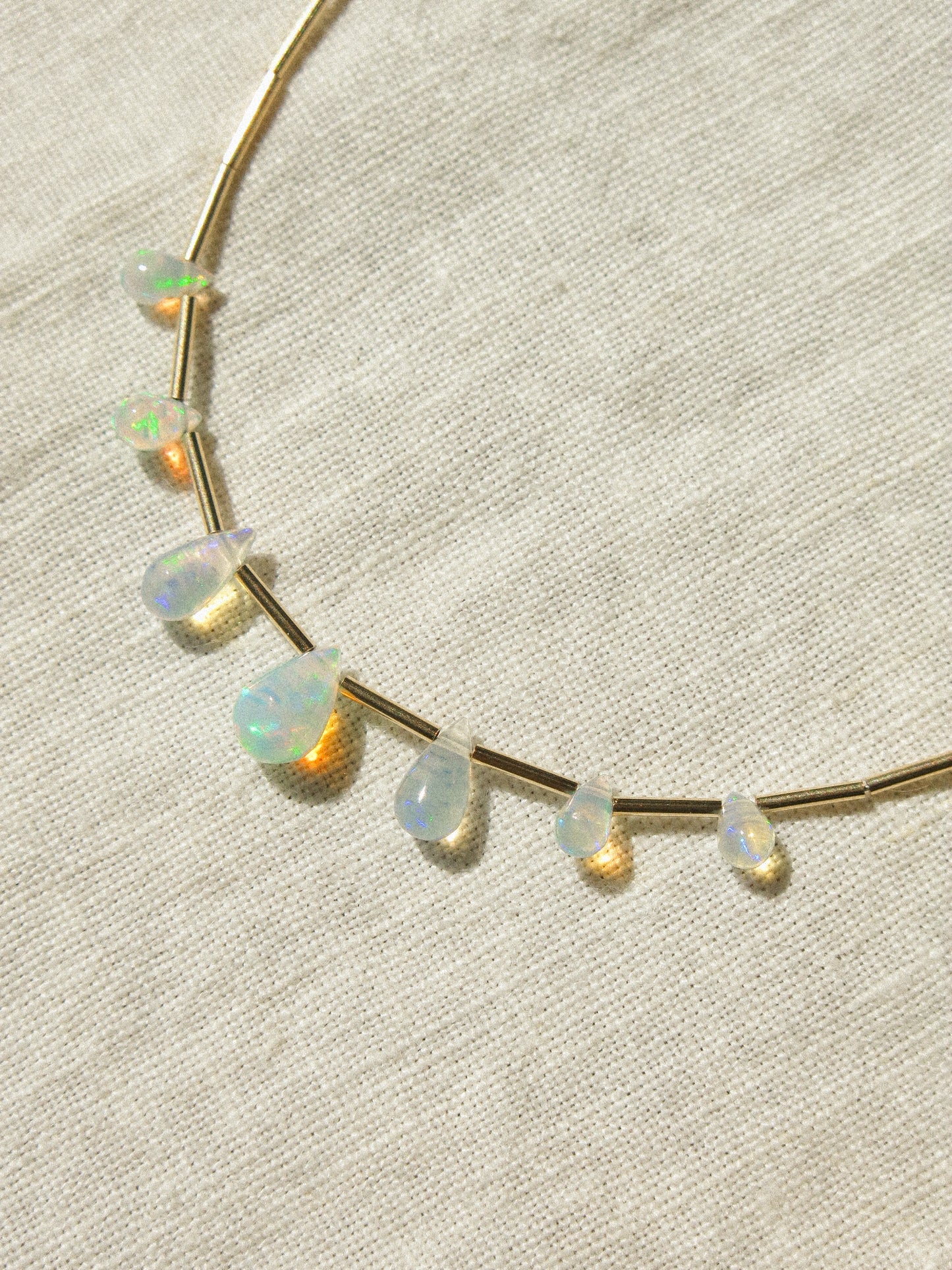 Ethiopian Opal Drop and Delicate Tube Strung Necklace, 14.5", 14k Gold Fill