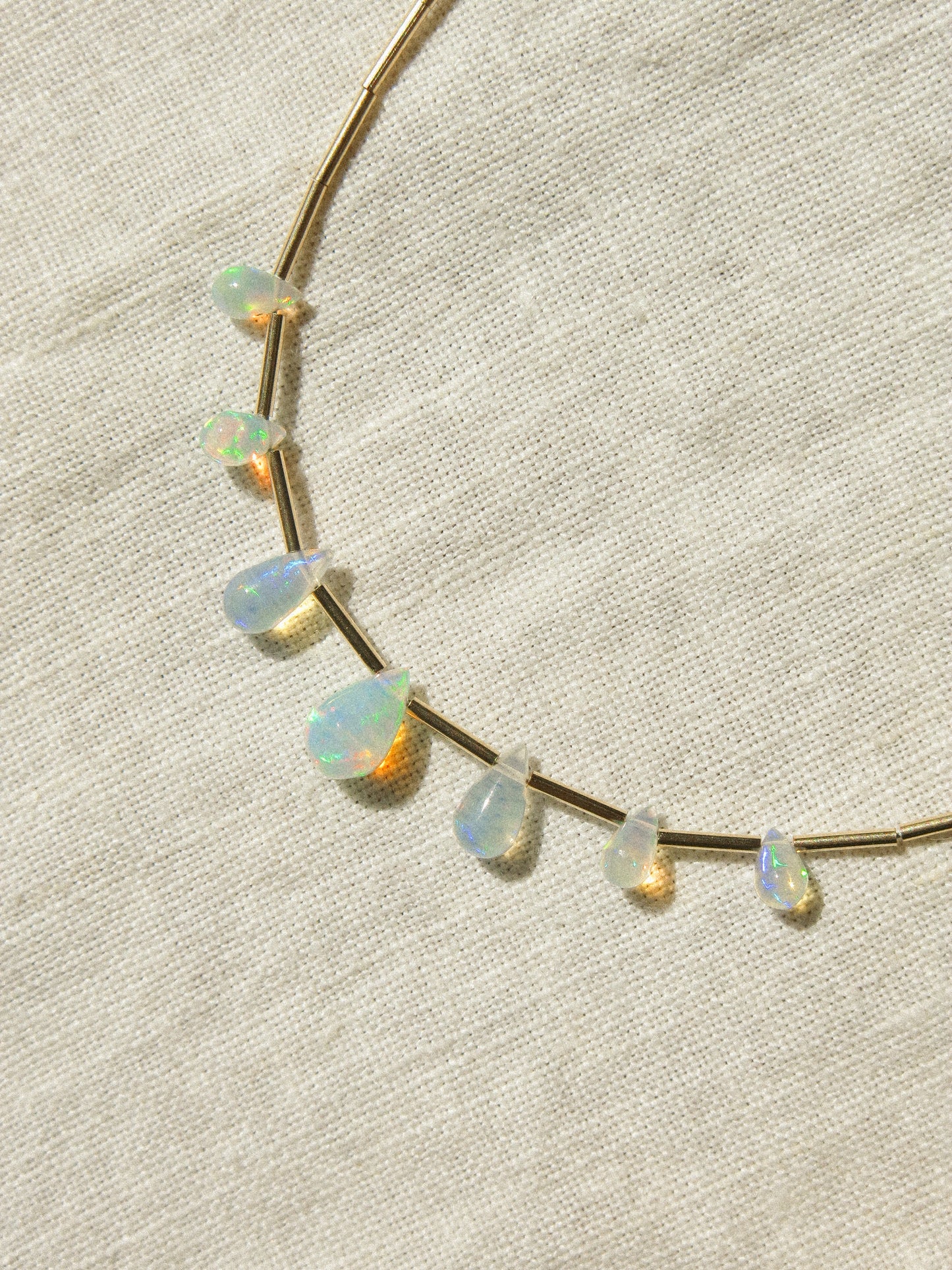 Ethiopian Opal Drop and Delicate Tube Strung Necklace, 14.5", 14k Gold Fill