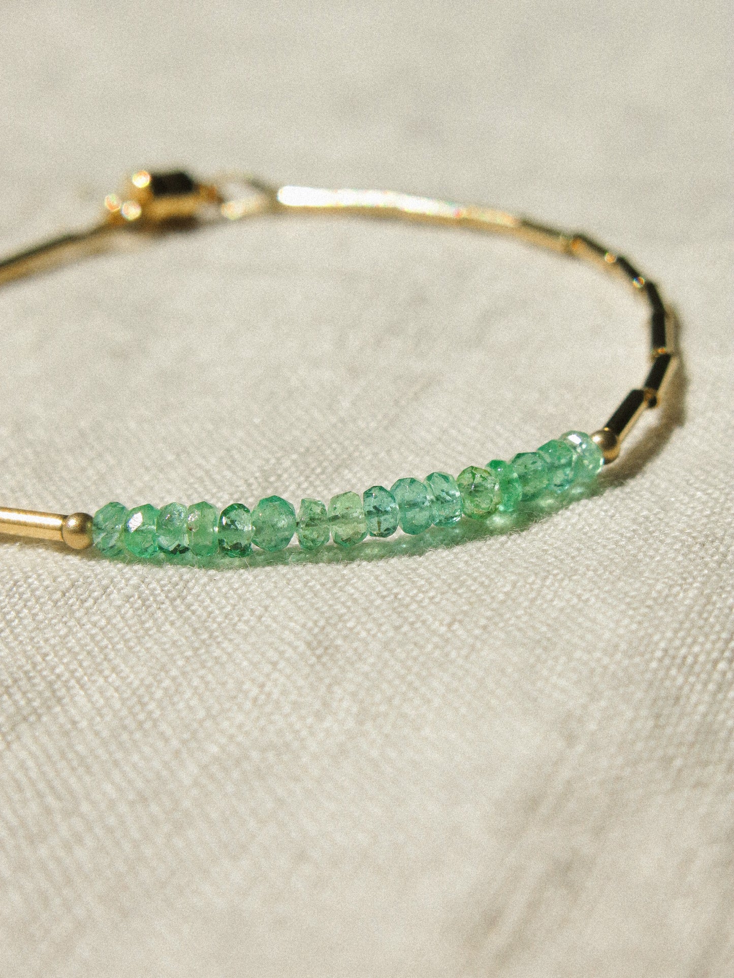 AAA Zambian Emerald and 14K Gold Fill Tube beads Bracelet with Magnetic Clasp, 6.5", 14K Gold Fill
