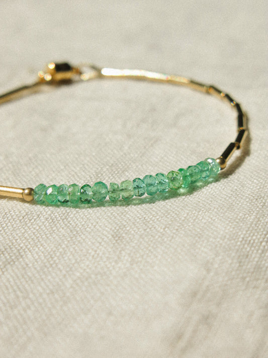 AAA Zambian Emerald and 14K Gold Fill Tube beads Bracelet with Magnetic Clasp, 6.5", 14K Gold Fill