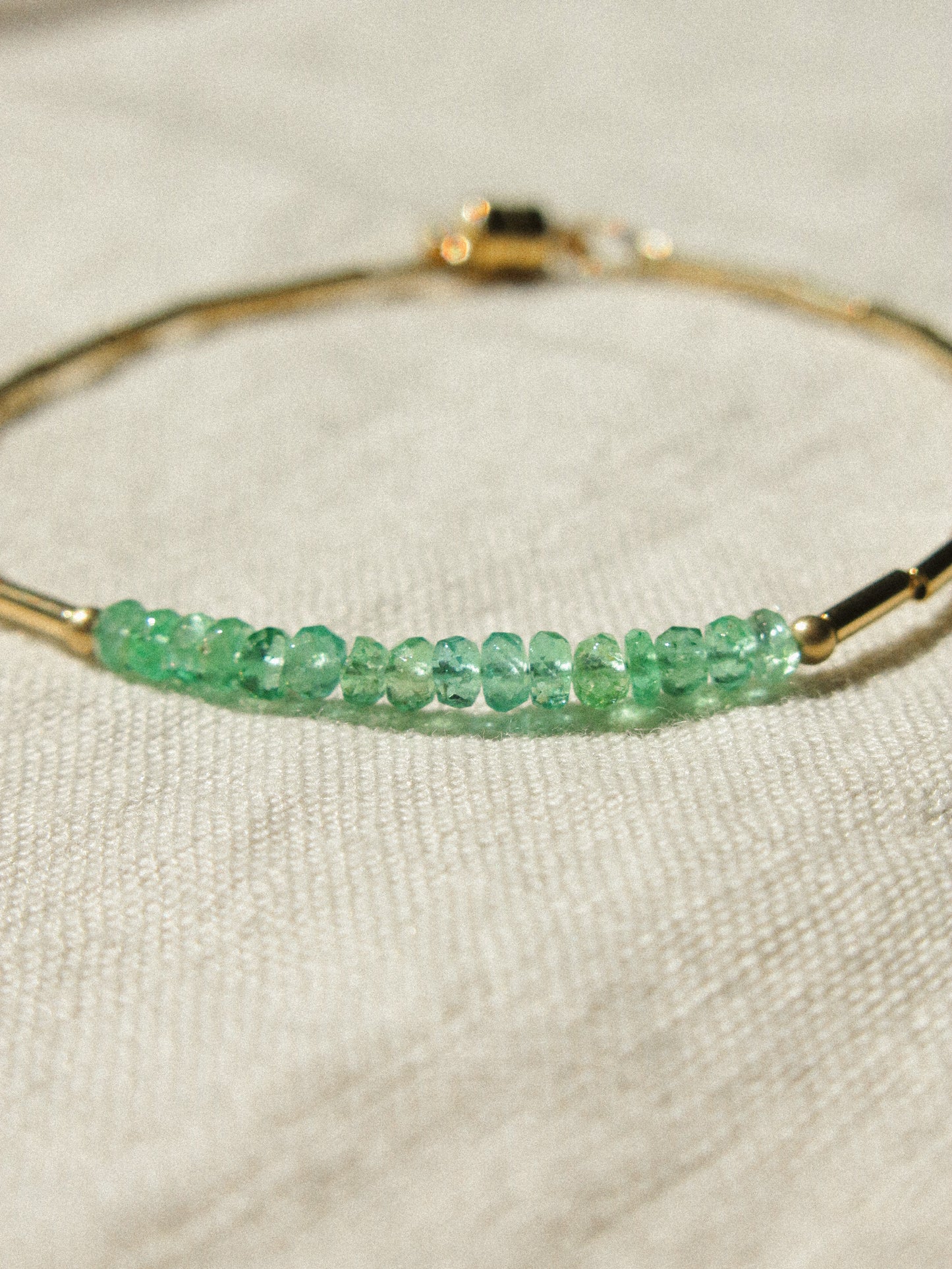 AAA Zambian Emerald and 14K Gold Fill Tube beads Bracelet with Magnetic Clasp, 6.5", 14K Gold Fill