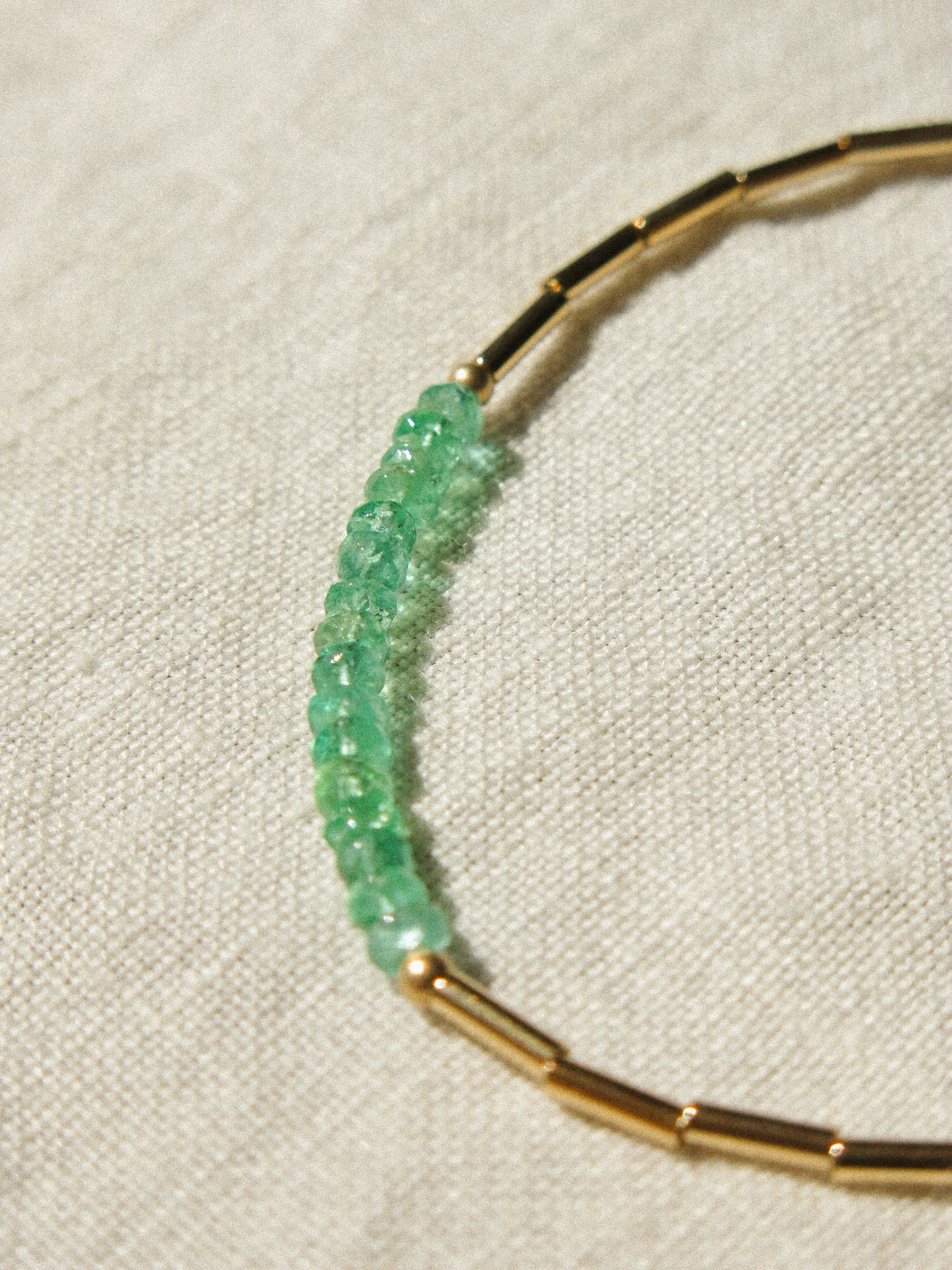 AAA Zambian Emerald and 14K Gold Fill Tube beads Bracelet with Magnetic Clasp, 6.5", 14K Gold Fill