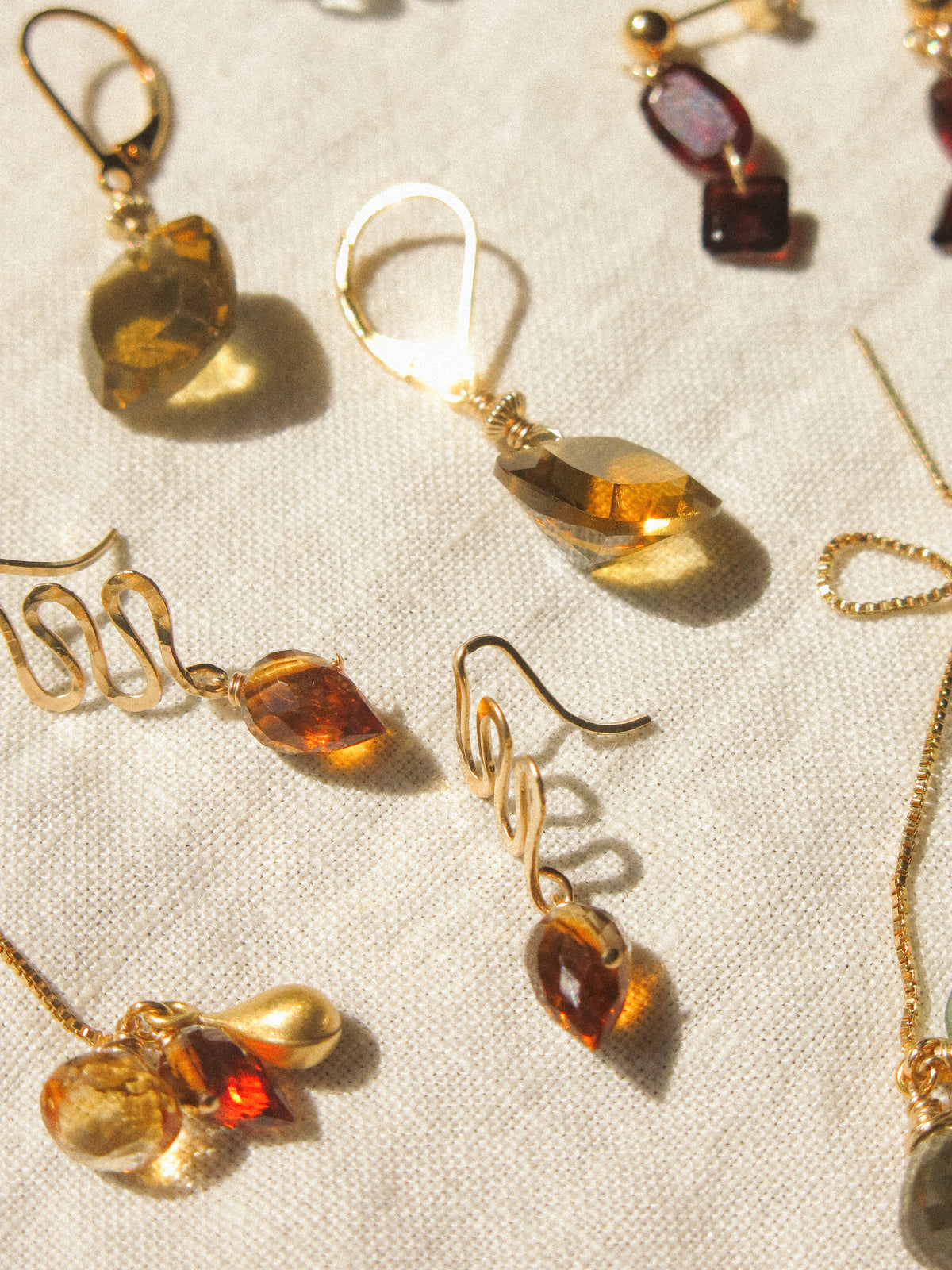 Petit Serpent: Textured Mini Snake and Brandy Citrine Earrings, 14K Gold Fill