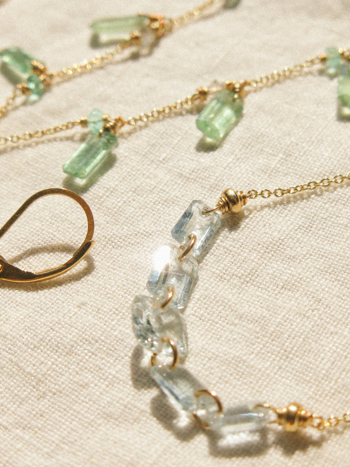 Five Petit Faceted Aquamarine Dainty Necklace, 14K Gold Fill