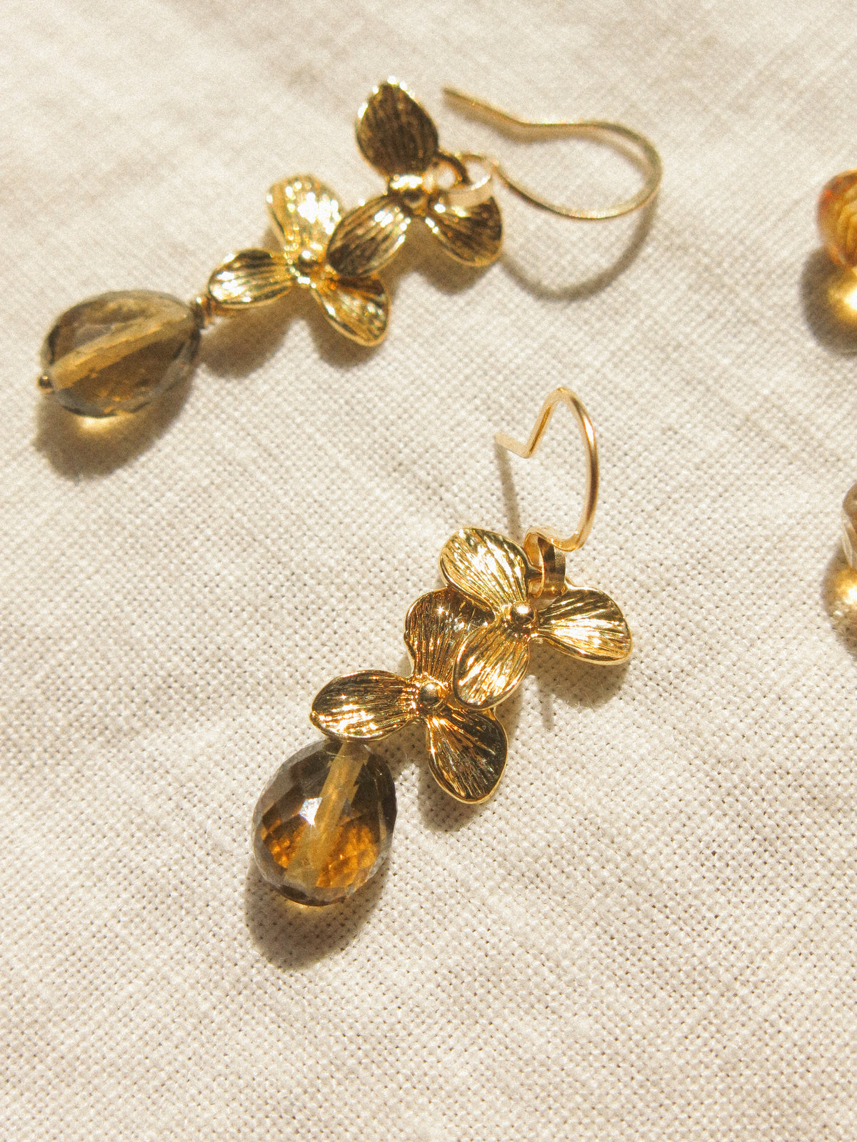 Cognac Quartz Floral Cascading Earrings, 14K Gold Fill