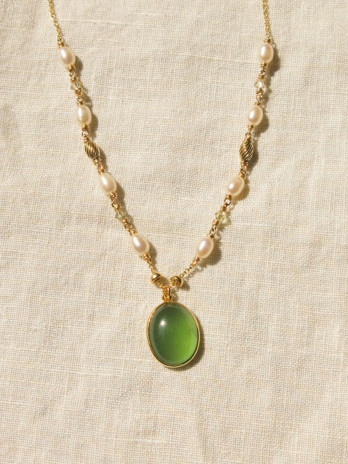 Serpentine Gold Vermeil Bezel Pendant Necklace with White Pearl and Swarovski Crystal, 14K Gold Fill