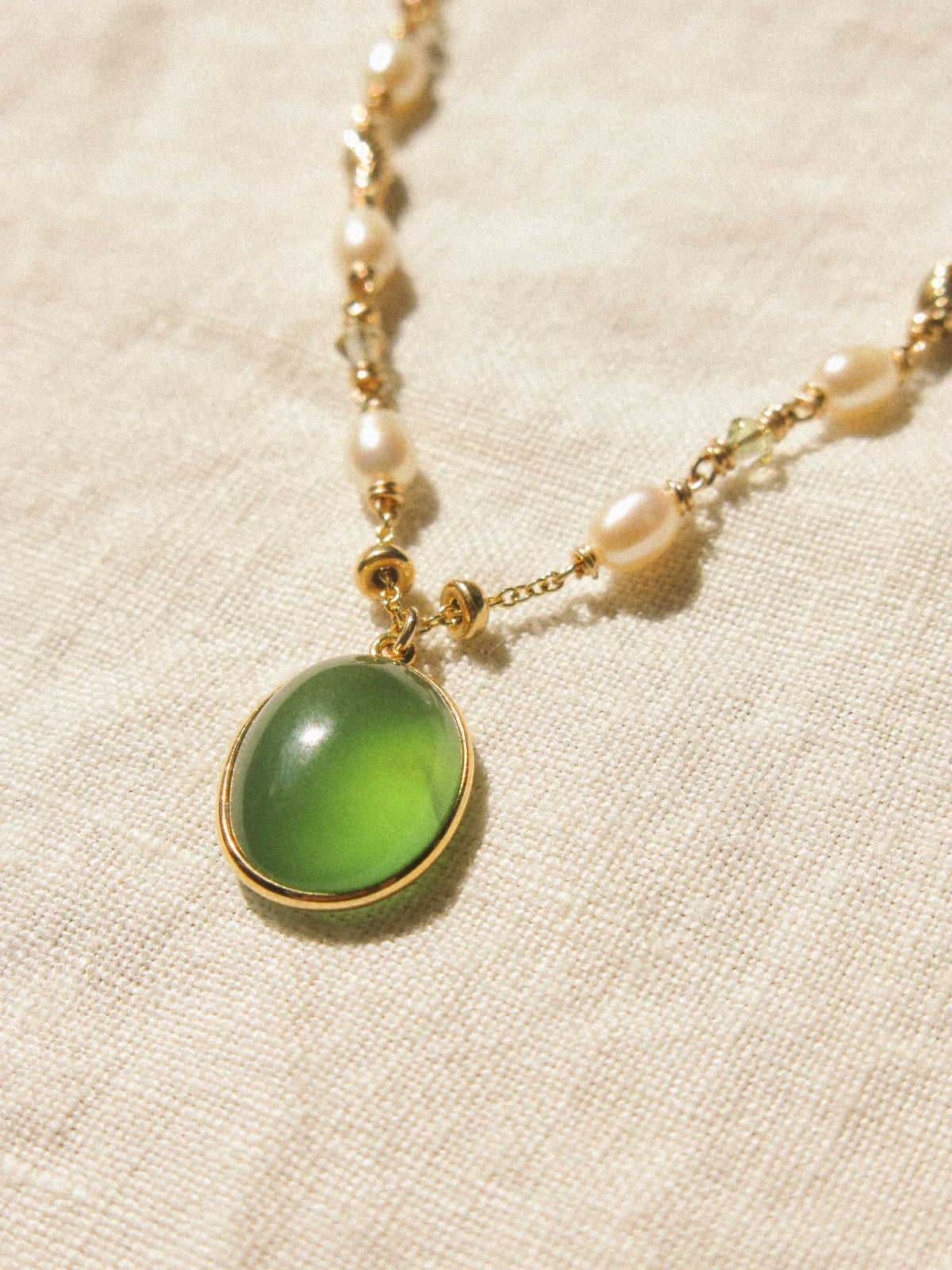 Serpentine Gold Vermeil Bezel Pendant Necklace with White Pearl and Swarovski Crystal, 14K Gold Fill