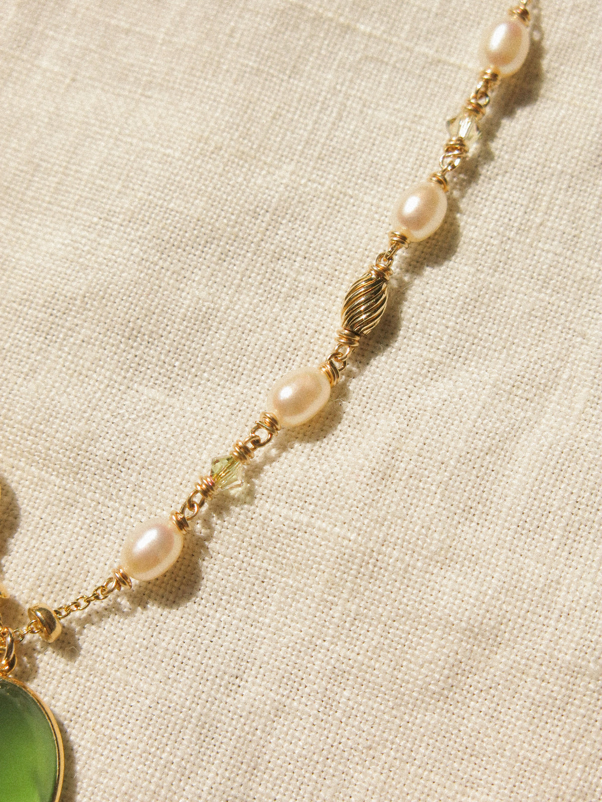 Serpentine Gold Vermeil Bezel Pendant Necklace with White Pearl and Swarovski Crystal, 14K Gold Fill