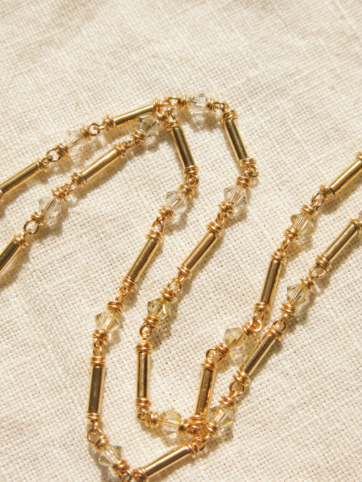 Emerald Cut Prasiolite Necklace with Tube Gold Fill Beads and Swarovski Crystal Chain, 14K Gold Fill