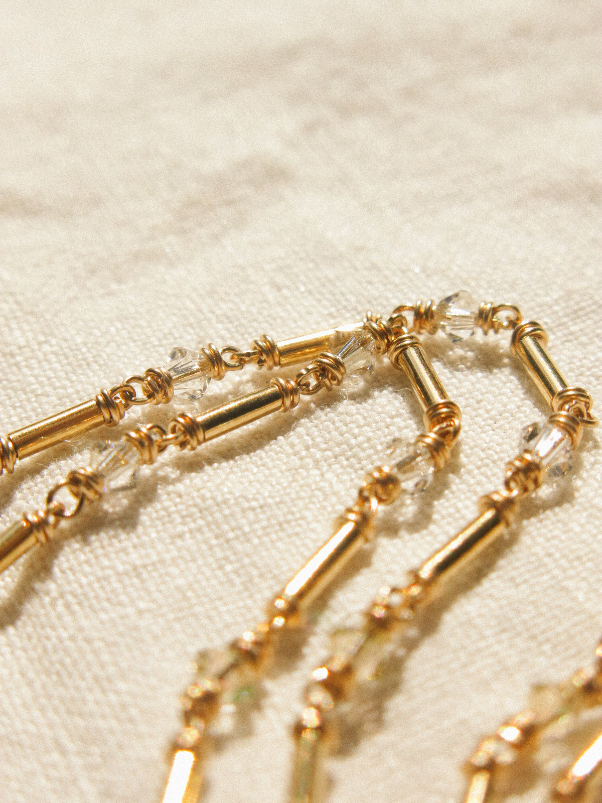 Emerald Cut Prasiolite Necklace with Tube Gold Fill Beads and Swarovski Crystal Chain, 14K Gold Fill