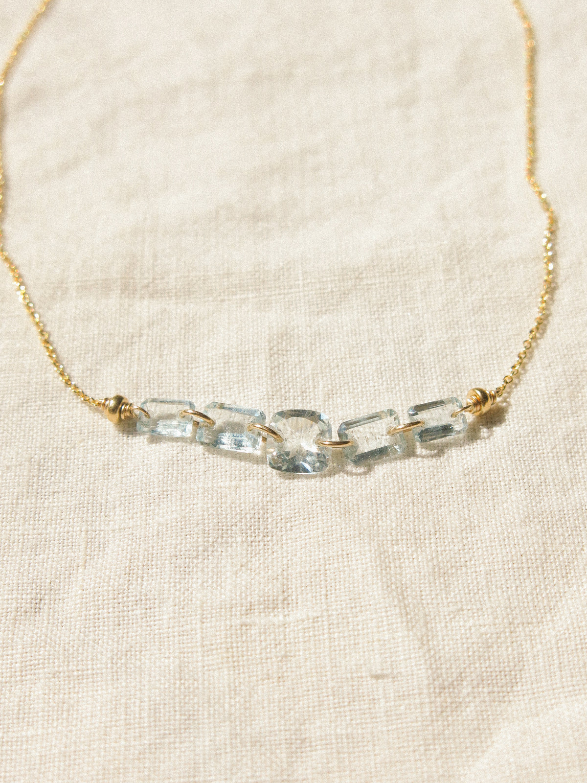 Five Petit Faceted Aquamarine Dainty Necklace, 14K Gold Fill