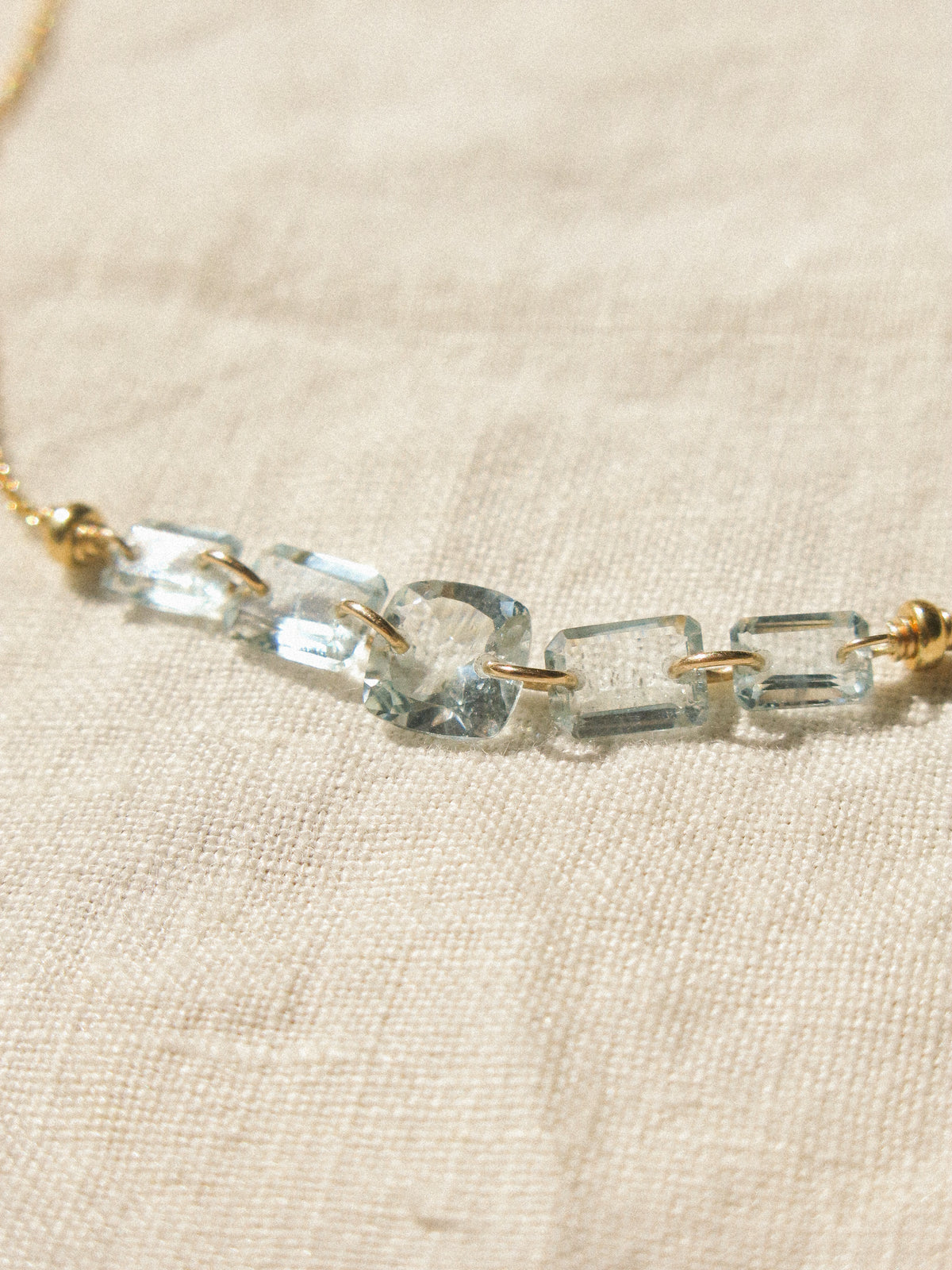 Five Petit Faceted Aquamarine Dainty Necklace, 14K Gold Fill
