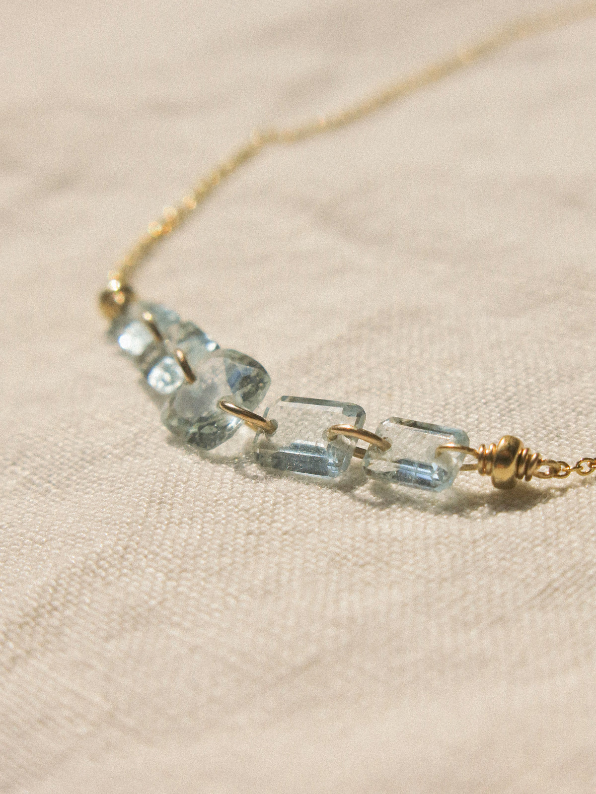 Five Petit Faceted Aquamarine Dainty Necklace, 14K Gold Fill