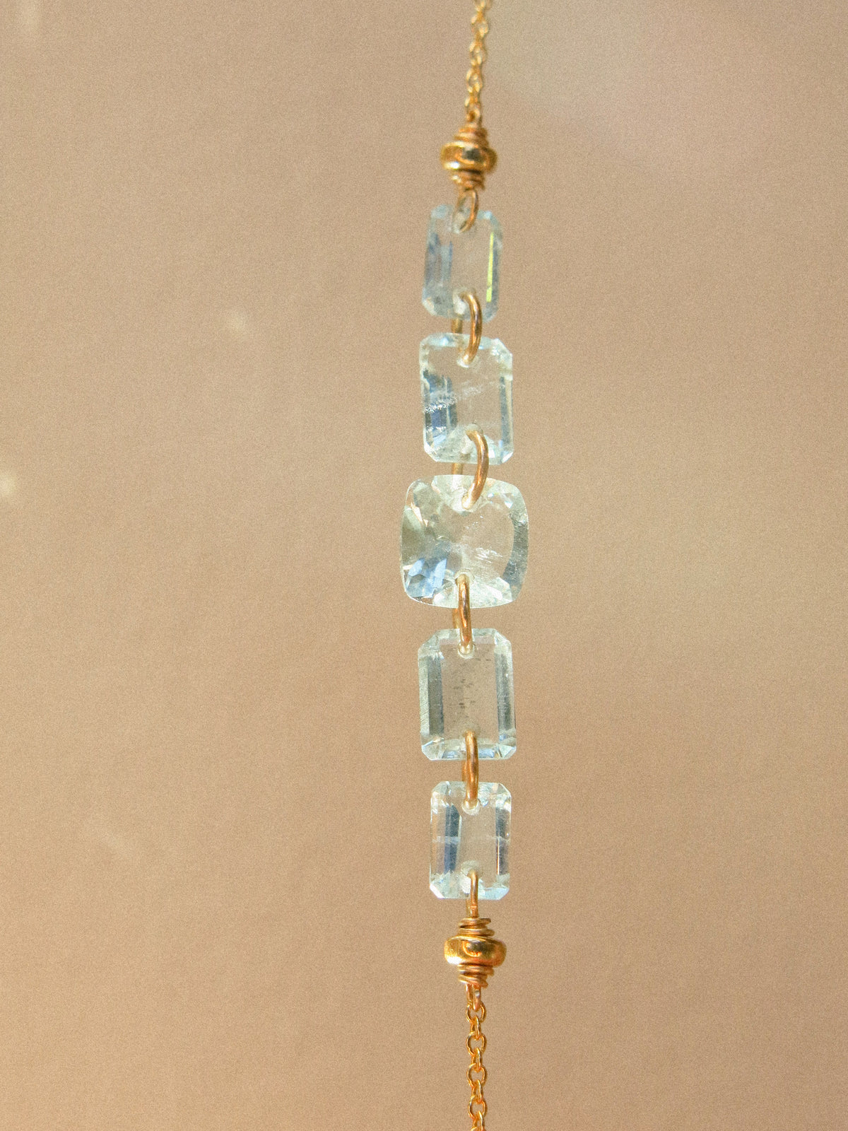 Five Petit Faceted Aquamarine Dainty Necklace, 14K Gold Fill