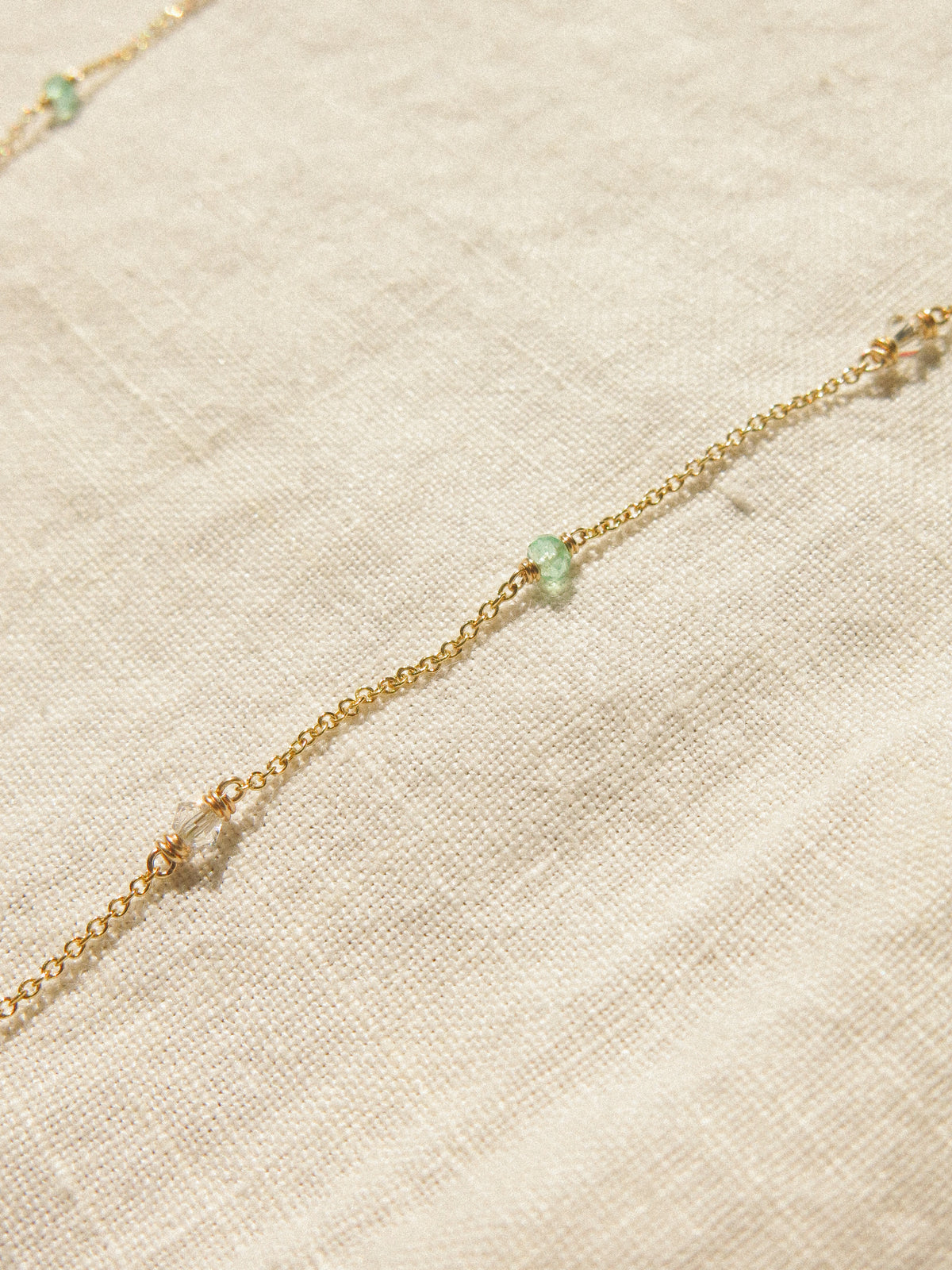 Baguette Cut Green Kyanite Charm Necklace with Zambian Emerald and Swarovski Crystal, 14K Gold Fill