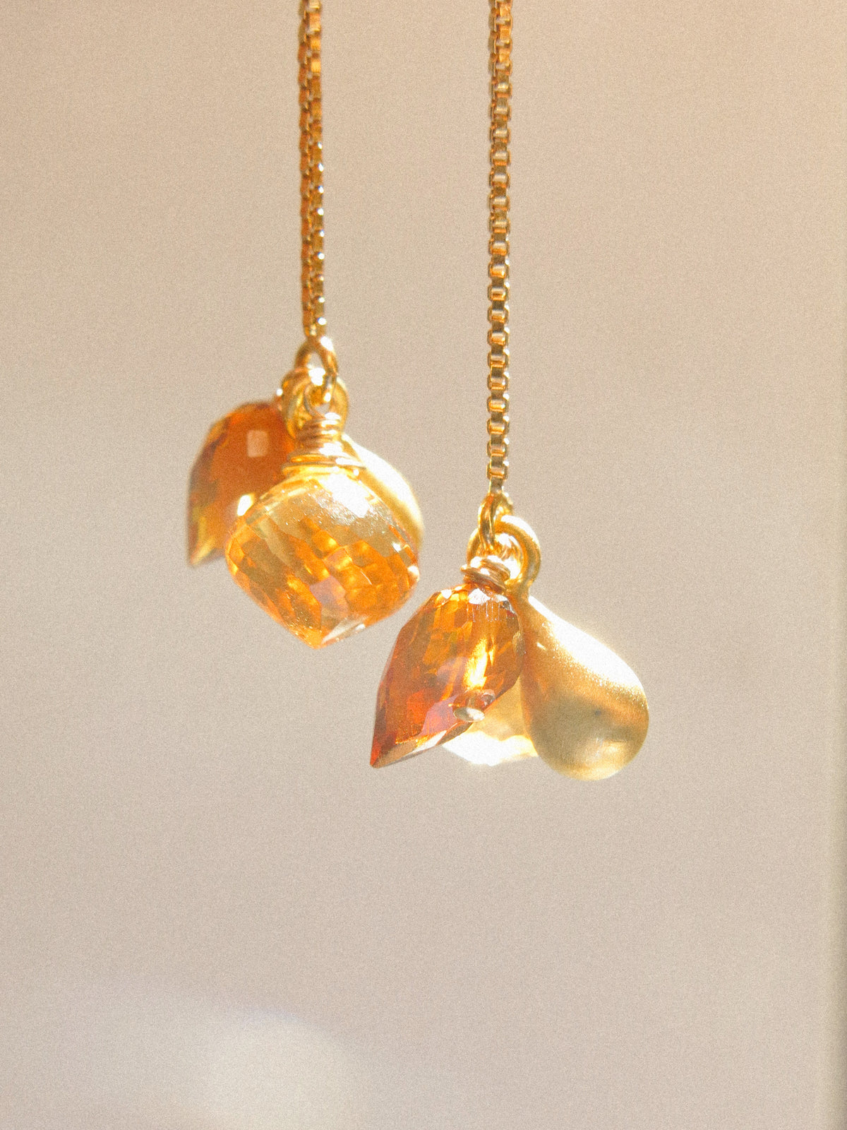 Golden Hour Threaders: Citrine and Gold Vermeil Charm Threader Earrings, 14K Gold Fill