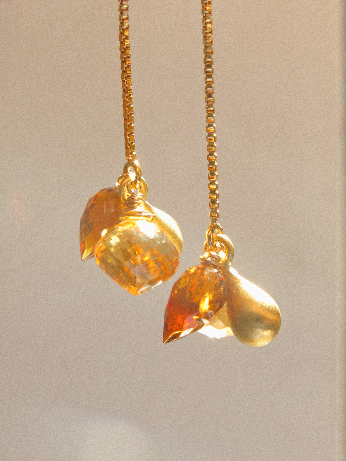Golden Hour Threaders: Citrine and Gold Vermeil Charm Threader Earrings, 14K Gold Fill