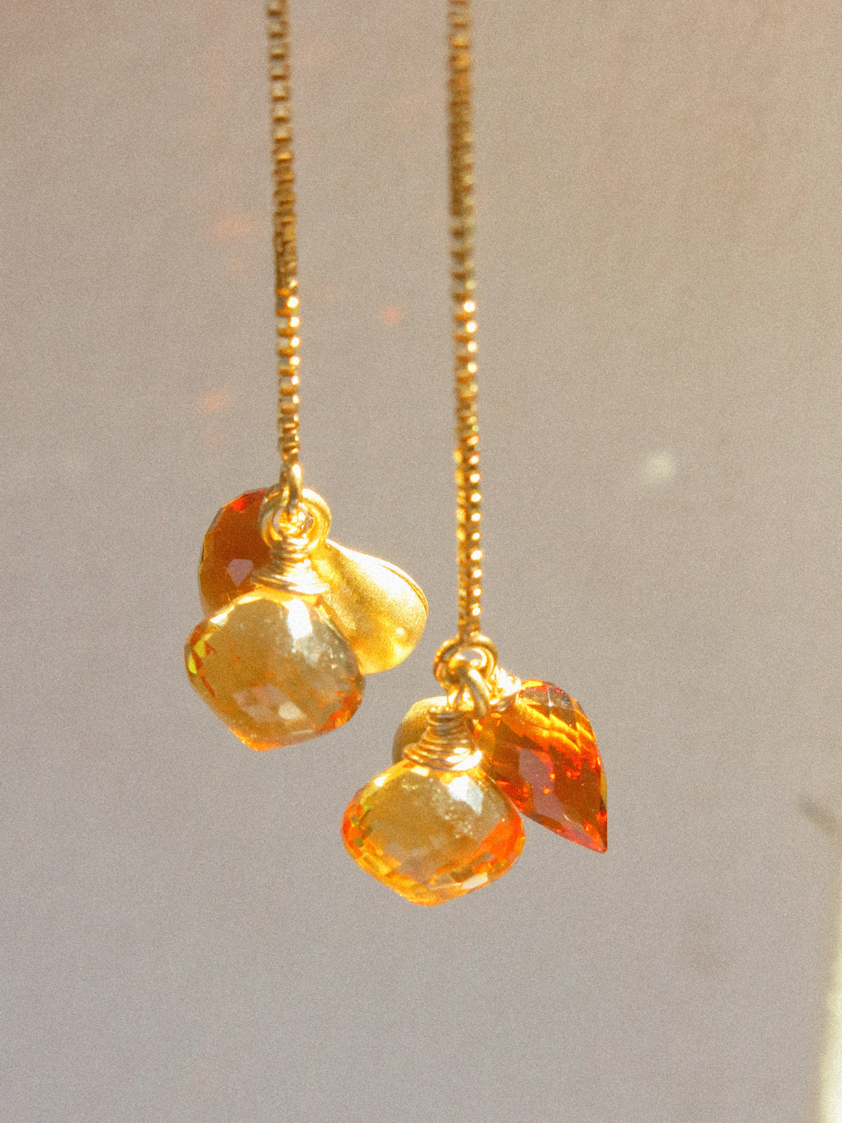Golden Hour Threaders: Citrine and Gold Vermeil Charm Threader Earrings, 14K Gold Fill