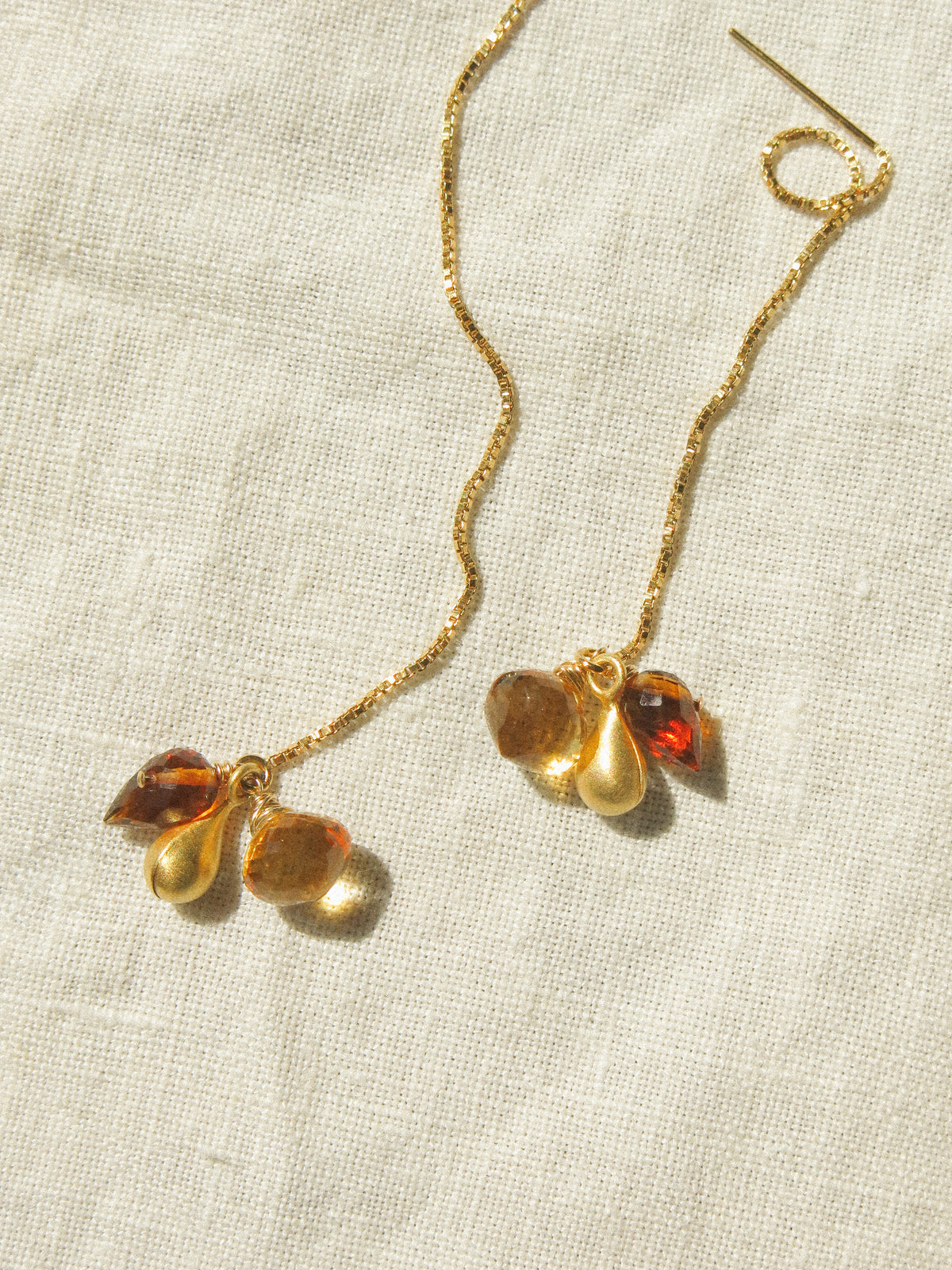 Golden Hour Threaders: Citrine and Gold Vermeil Charm Threader Earrings, 14K Gold Fill
