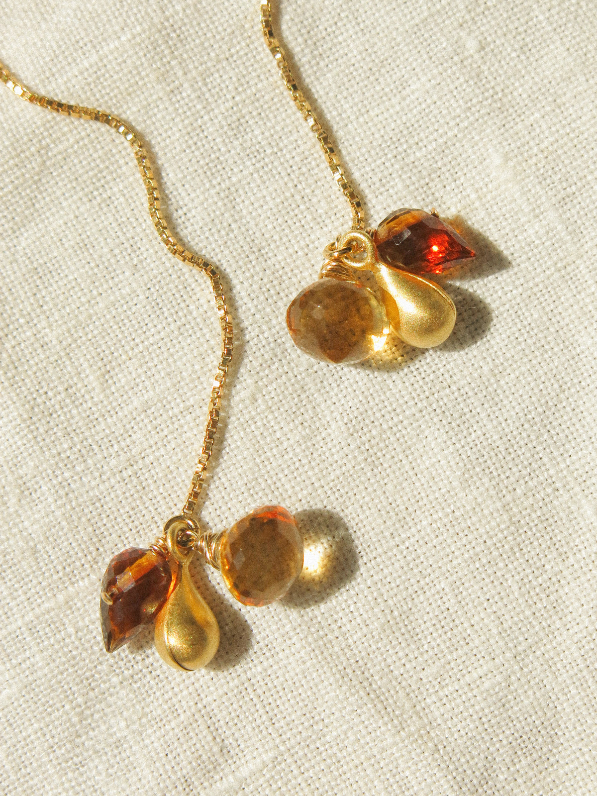 Golden Hour Threaders: Citrine and Gold Vermeil Charm Threader Earrings, 14K Gold Fill