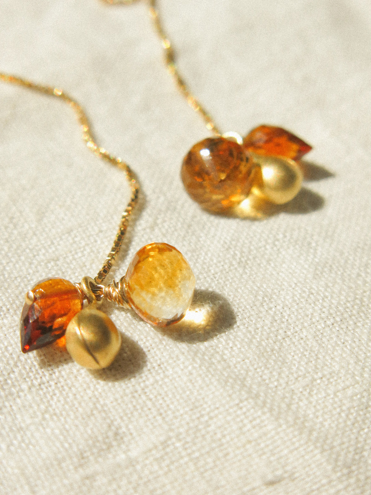 Golden Hour Threaders: Citrine and Gold Vermeil Charm Threader Earrings, 14K Gold Fill