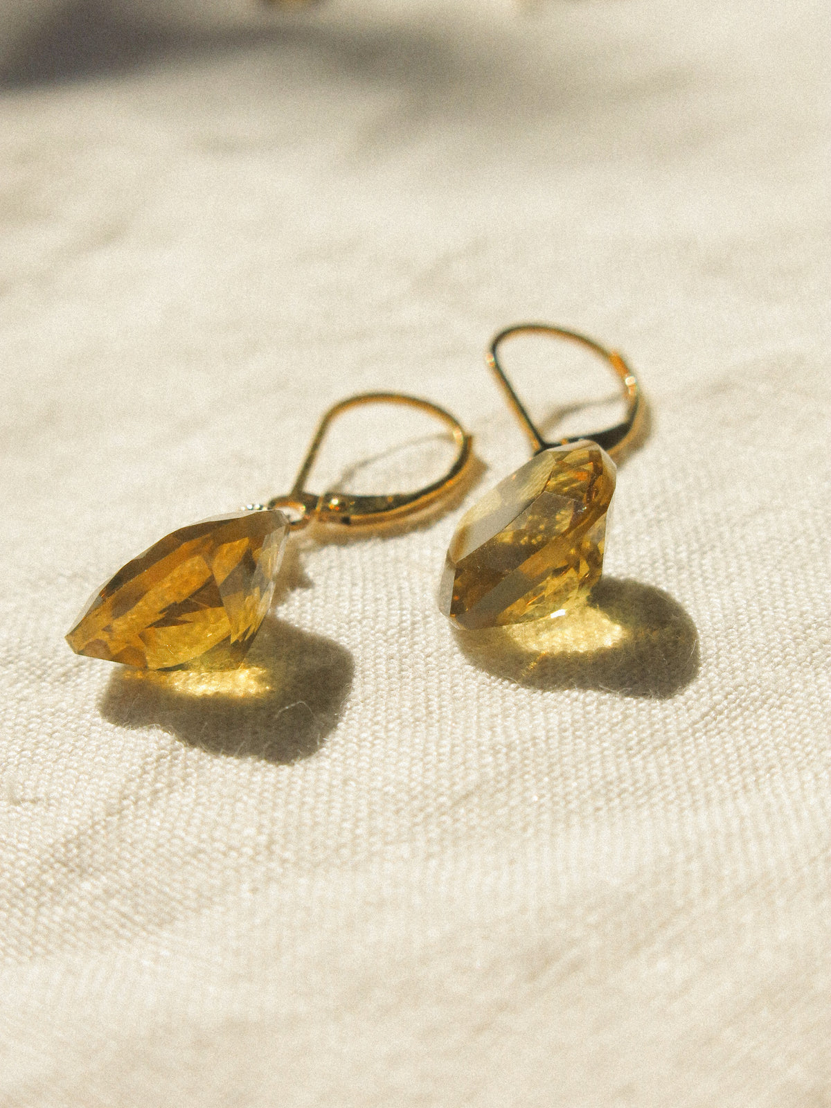 Cushion Cut Cognac Quartz Lever Back Earrings, 14K Gold Fill
