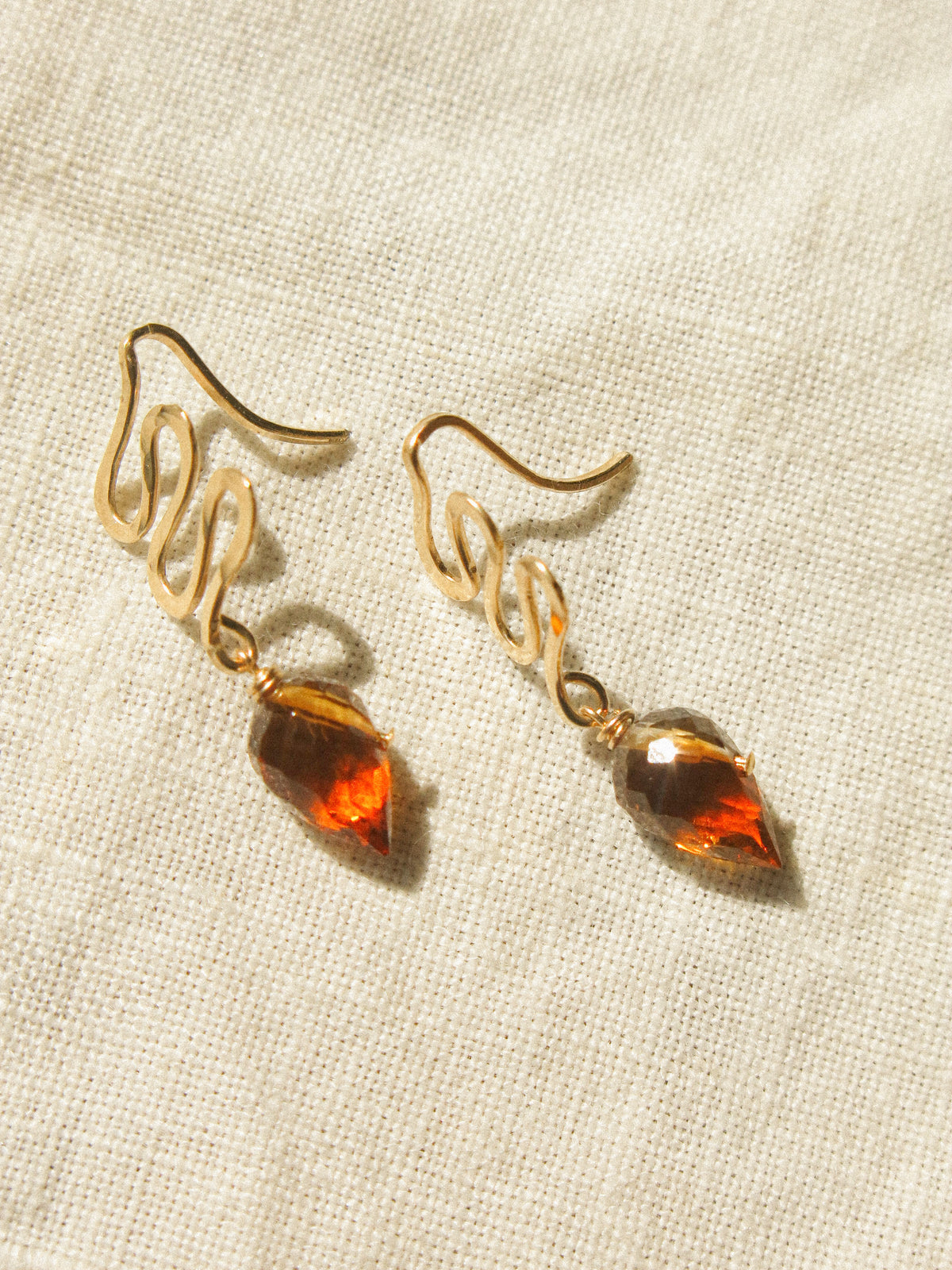 Petit Serpent: Textured Mini Snake and Brandy Citrine Earrings, 14K Gold Fill