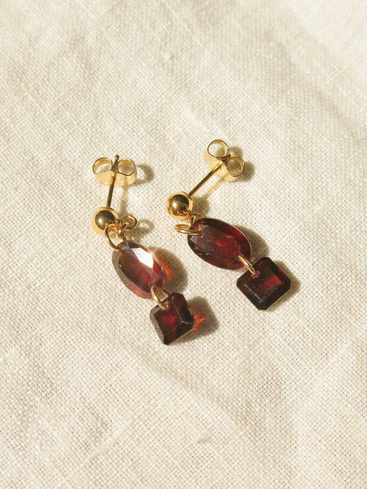 Hessonite Garnet and Mozambique Garnet Post Earrings, 14K Gold Fill