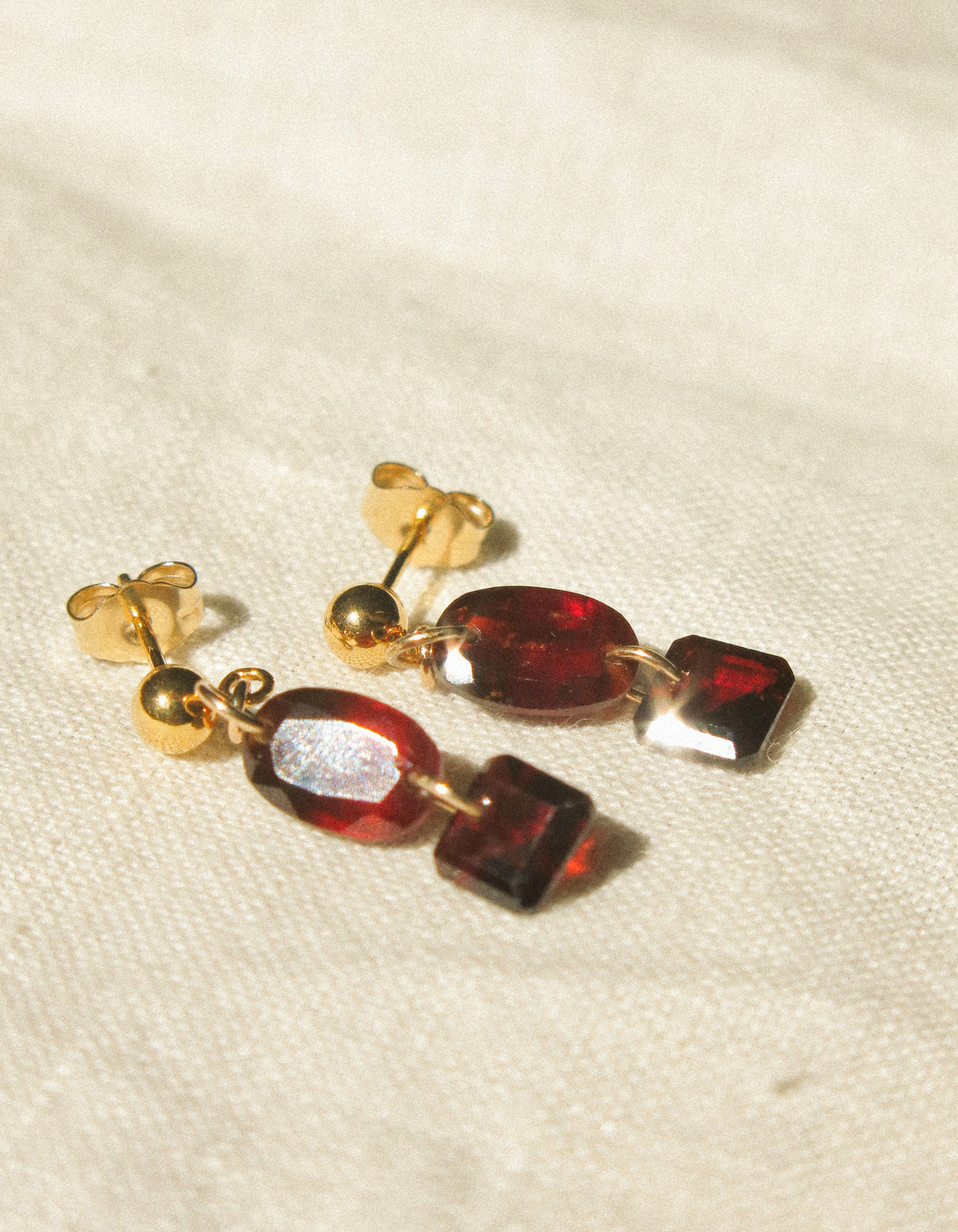 Hessonite Garnet and Mozambique Garnet Post Earrings, 14K Gold Fill