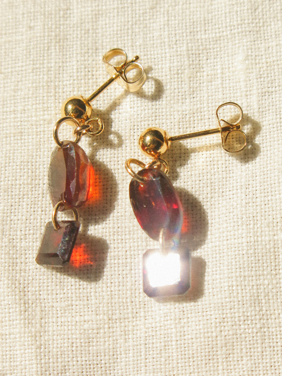 Hessonite Garnet and Mozambique Garnet Post Earrings, 14K Gold Fill