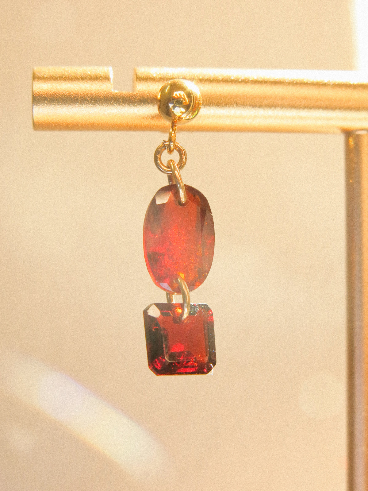 Hessonite Garnet and Mozambique Garnet Post Earrings, 14K Gold Fill